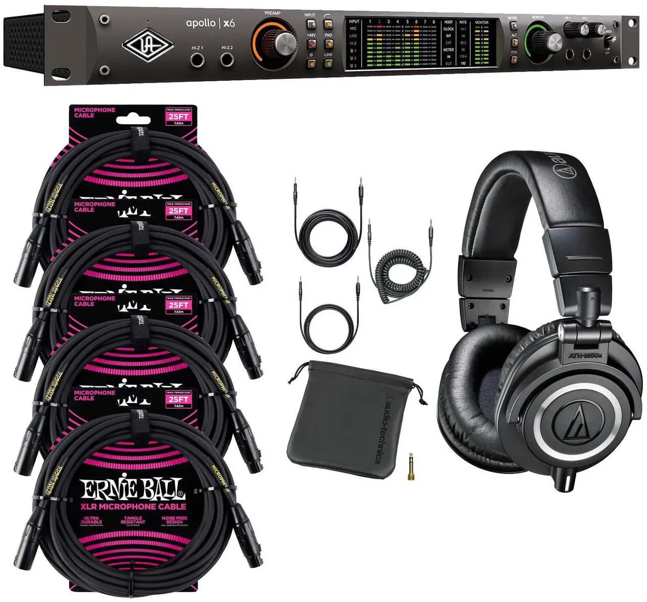 Main image of Universal Audio Apollo x6, AT ATH-M50X Headphones, (4) ErnieBall 1/4 Bundle