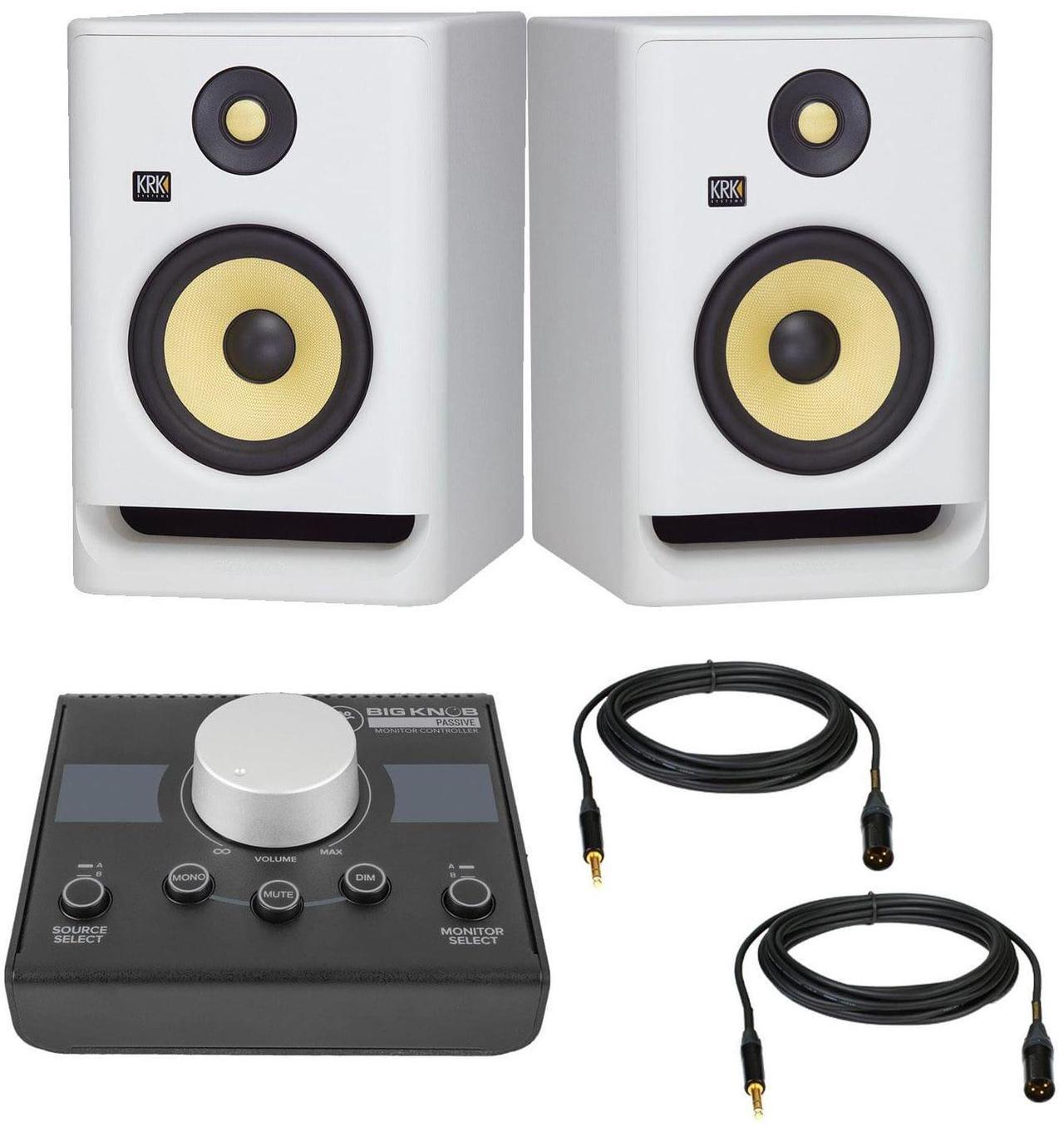 Main image of (2) KRK ROKIT 7 G4 7 Studio Monitor (White), Mackie Big Knob Passive, (2) XLR to 1/4 Cables Bundle