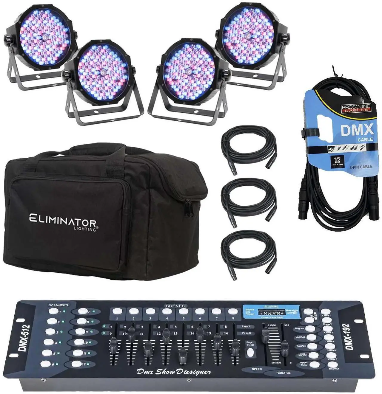 Main image of Eliminator Mega Flat PAK EP Lighting System  DMX Controller Board  DMX Cable Bundle