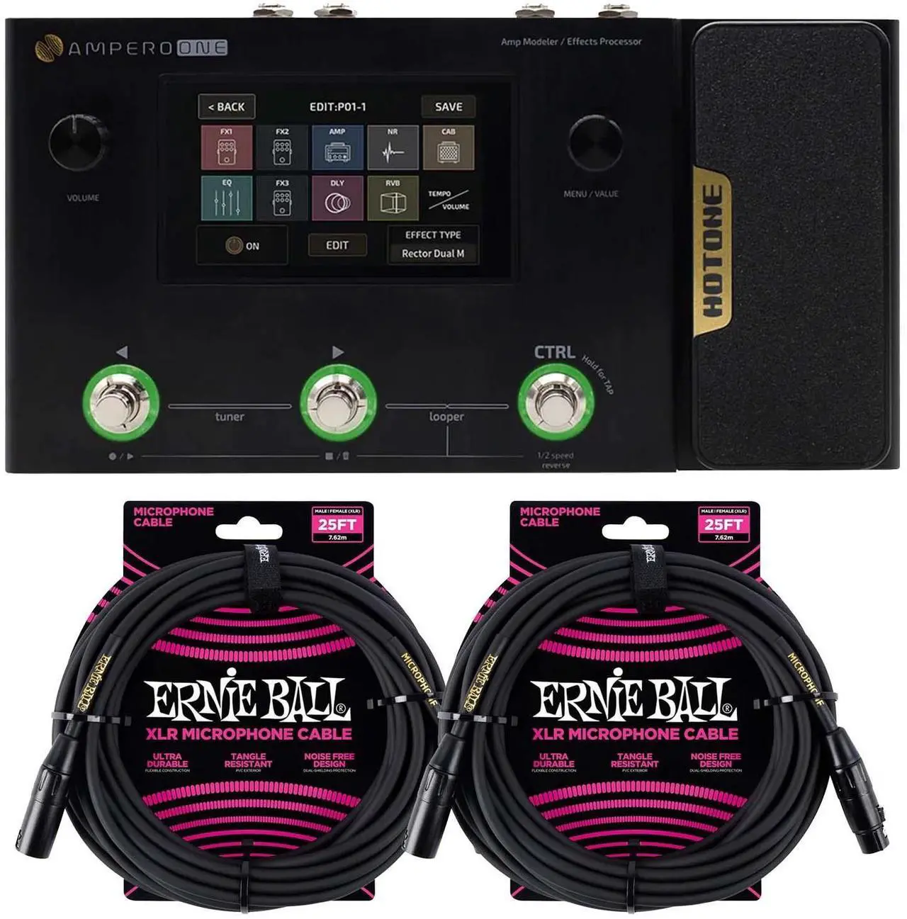 Main image of Hotone Ampero One MP-80 Amp Modeler & Effects Processor, (2) ErnieBall XLR Cables Bundle