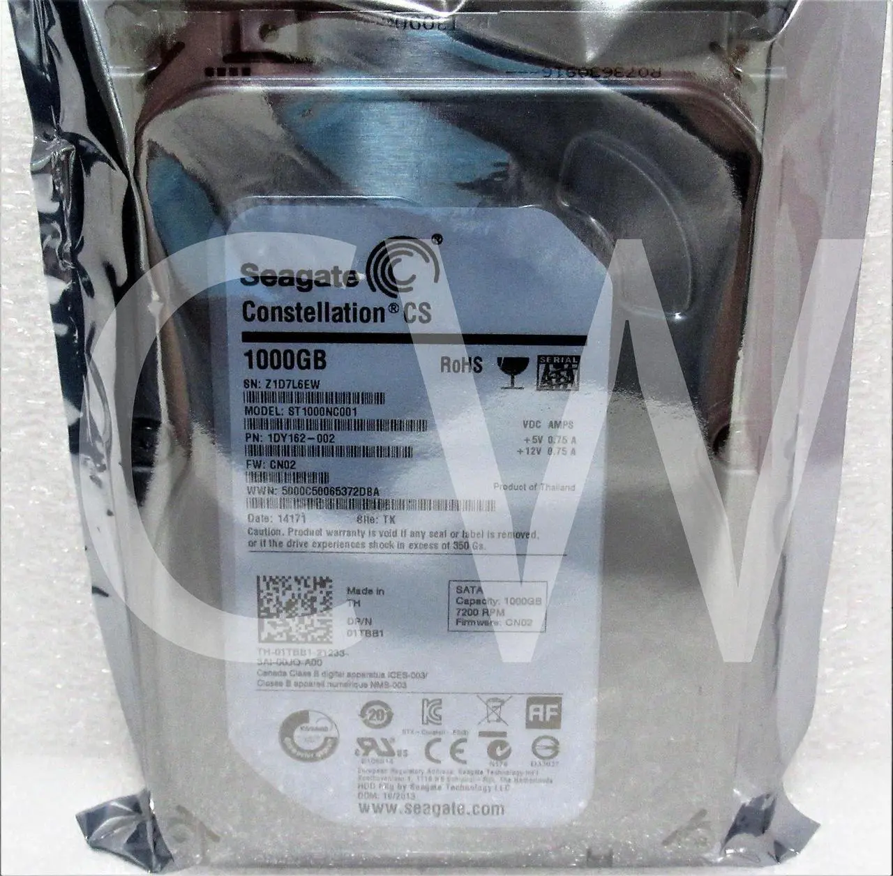 Alt view image 2 of 2 - ST1000NC001 Seagate 1DY162-002 1TB 7200RPM 6Gbps 3.5" SATA HDD Hard Drive