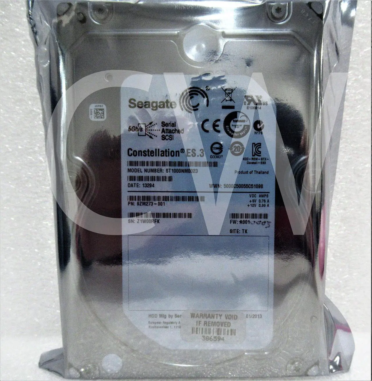 Alt view image 2 of 2 - 0-HRS ST1000NM0023 Seagate 9ZM273-001 1TB 7200RPM 6Gbps 3.5" SAS Hard Drive