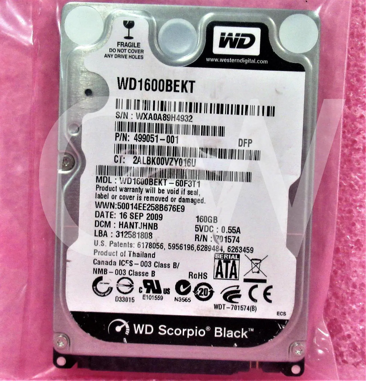 Alt view image 2 of 2 - Western Digital BLACK WD1600BEKT 160GB 7.2K RPM 3Gb/s 2.5" SATA HDD Hard Drive