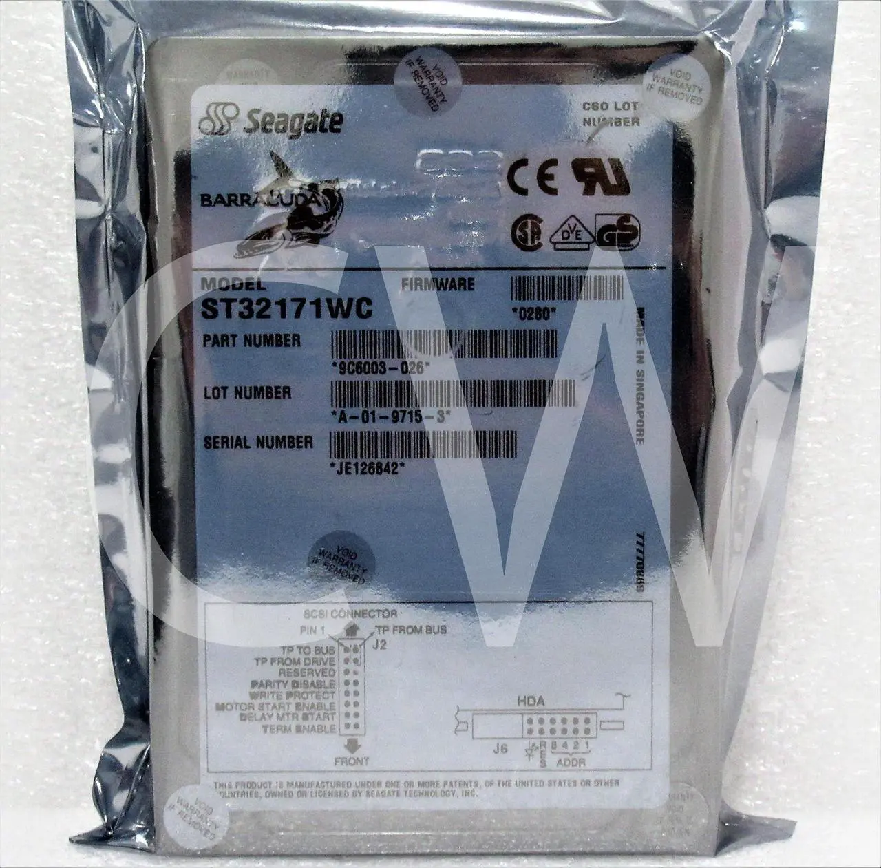 Alt view image 2 of 2 - ST32171WC Seagate BARRACUDA 2.16GB 7.2K 512KB Ultra 80Pin 3.5" SCSI Hard Drive