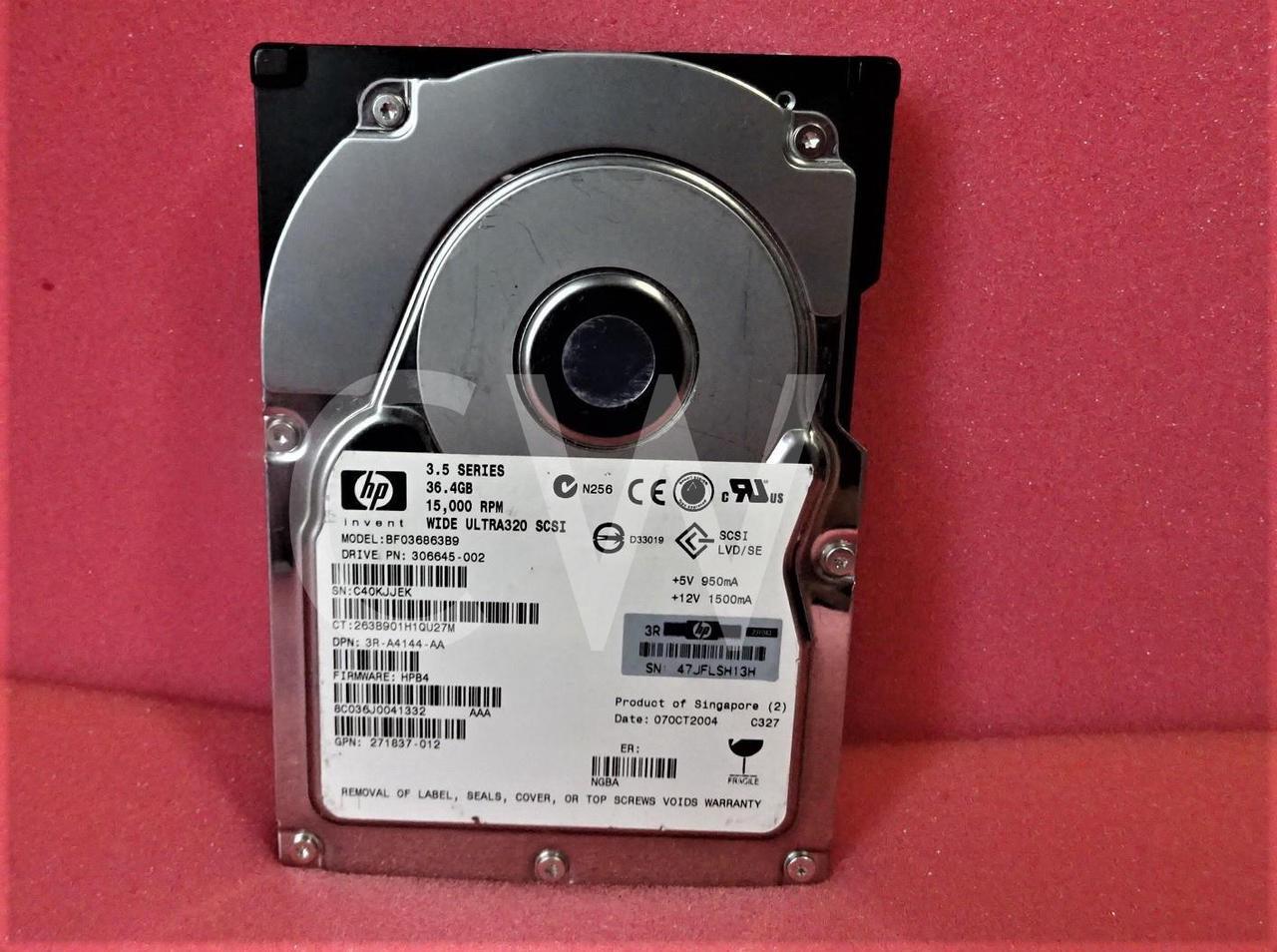 Alt view image 2 of 2 - 286776-B22 BF036863B9 306645-002 HP 36.4 GB 15KWide Ultra320 3.5"SCSI Hard Drive