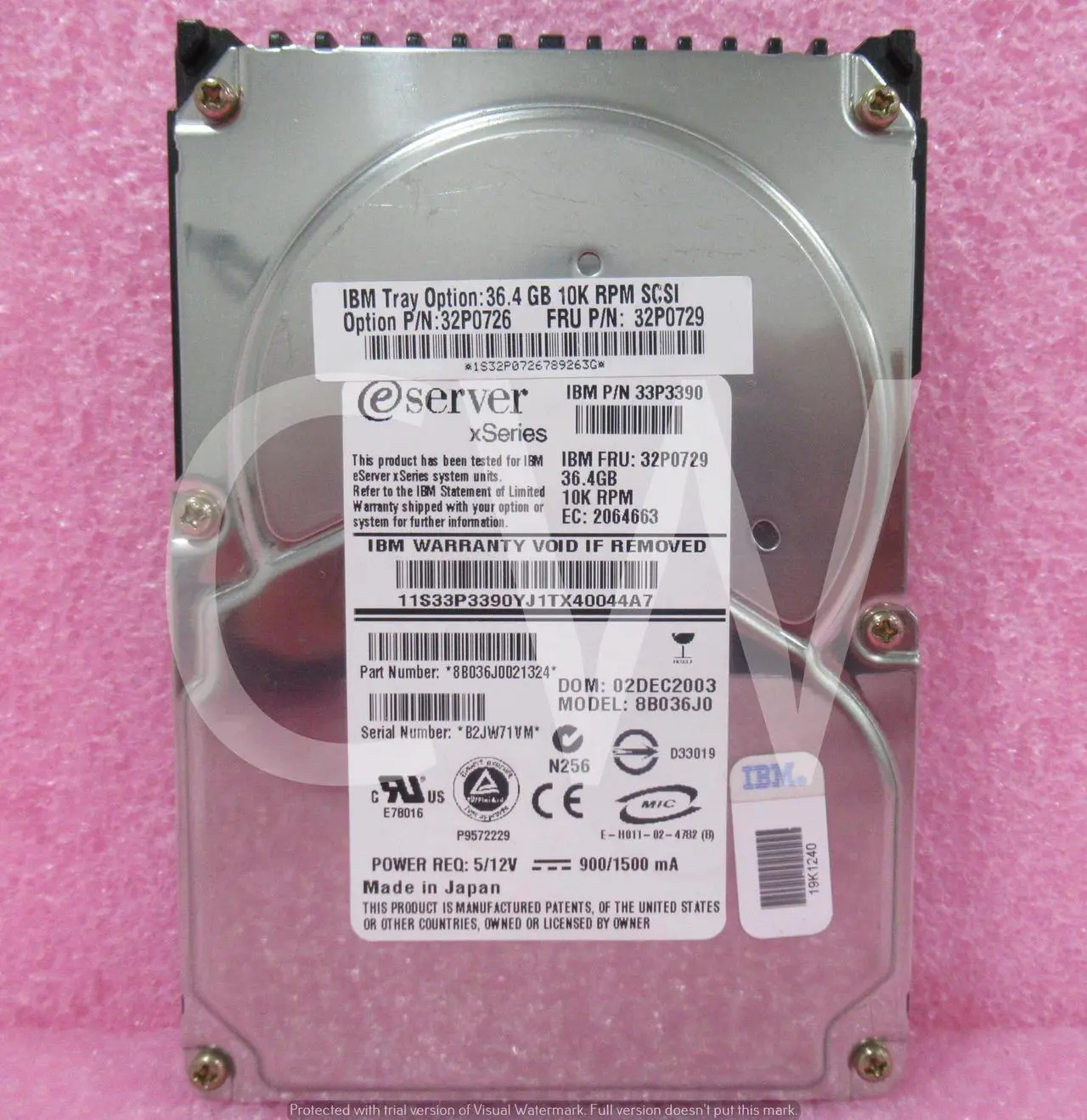 Alt view image 2 of 2 - 32P0726 32P0729 33P3390 IBM 36GB 10K RPM Ultra320 3.5" SCSI HDD Hard Drive