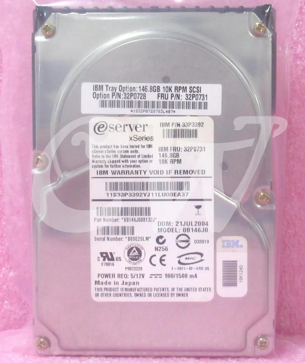 Alt view image 2 of 2 - 32P0728 32P0731 33P3392 IBM 146.8GB Ultra-320 SCSI 80-Pin HS 3.5" Hard Drive