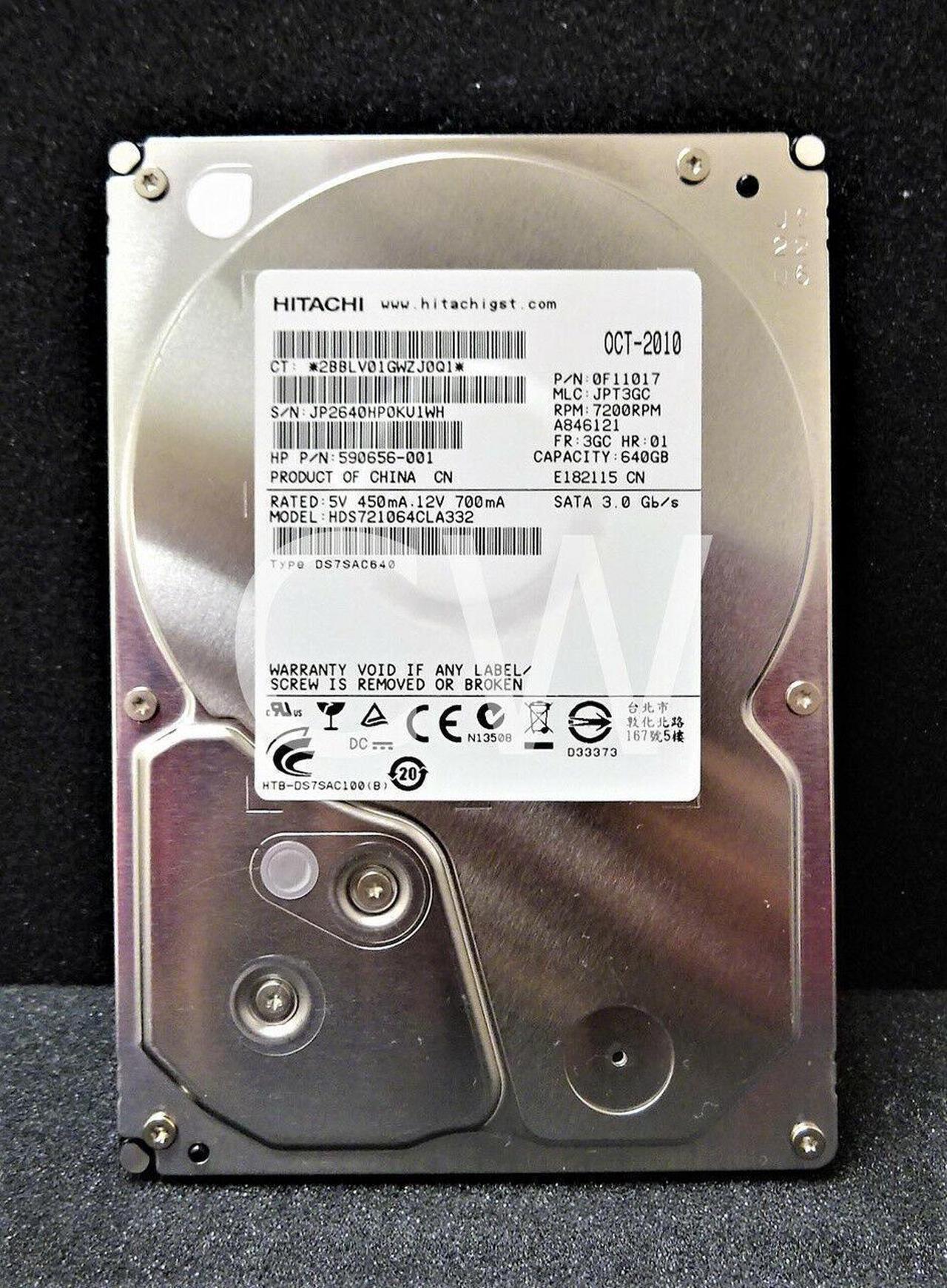 Main image of HDS721064CLA332 Hitachi 640GB 7.2K RPM 3Gb/s 3.5" SATA HDD Hard Drive 590656-001