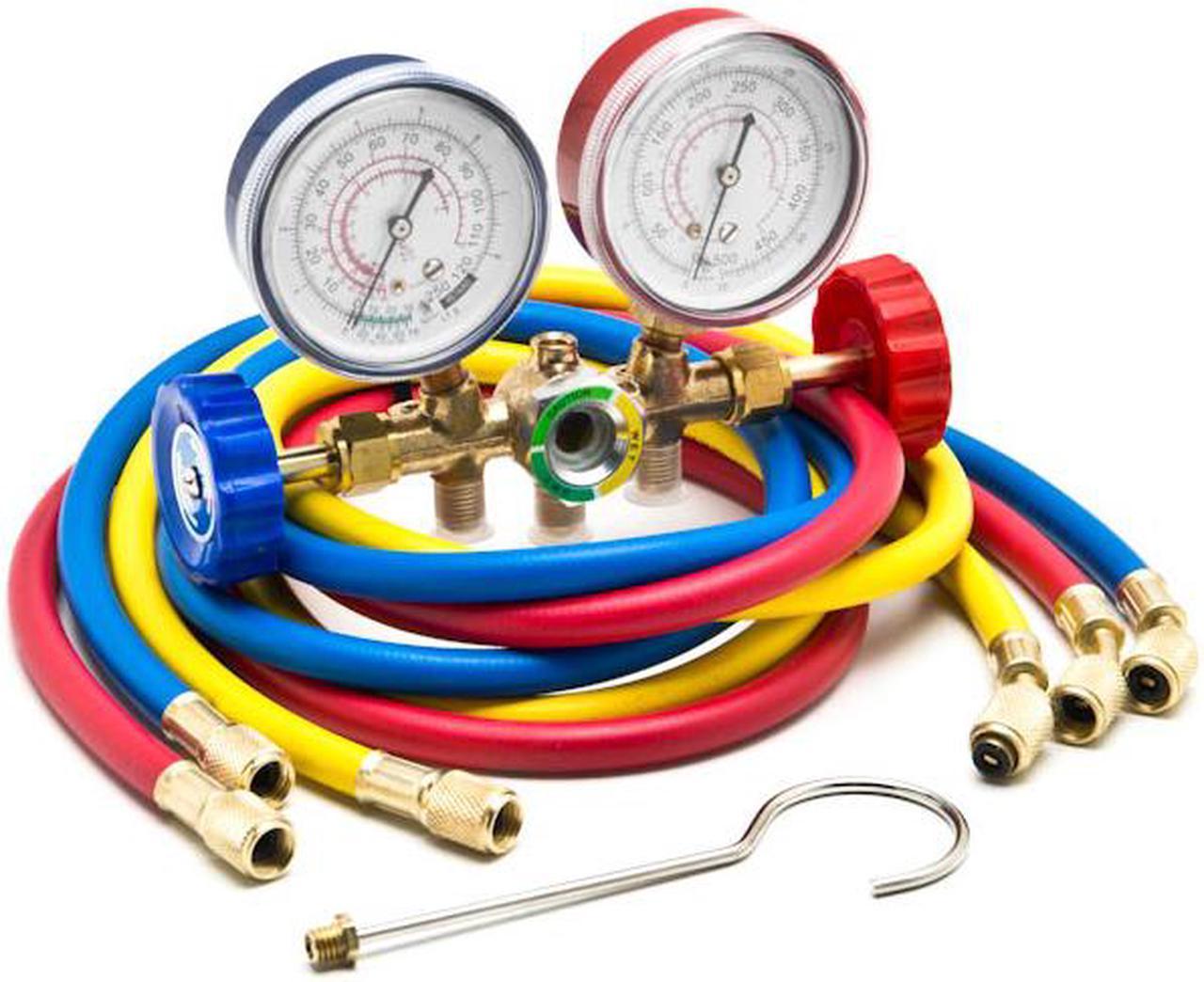 HVAC R12 R22 R502 A/C Diagnostic Manifold Gauge Kit w/ 3 Color 60" Charging Hose