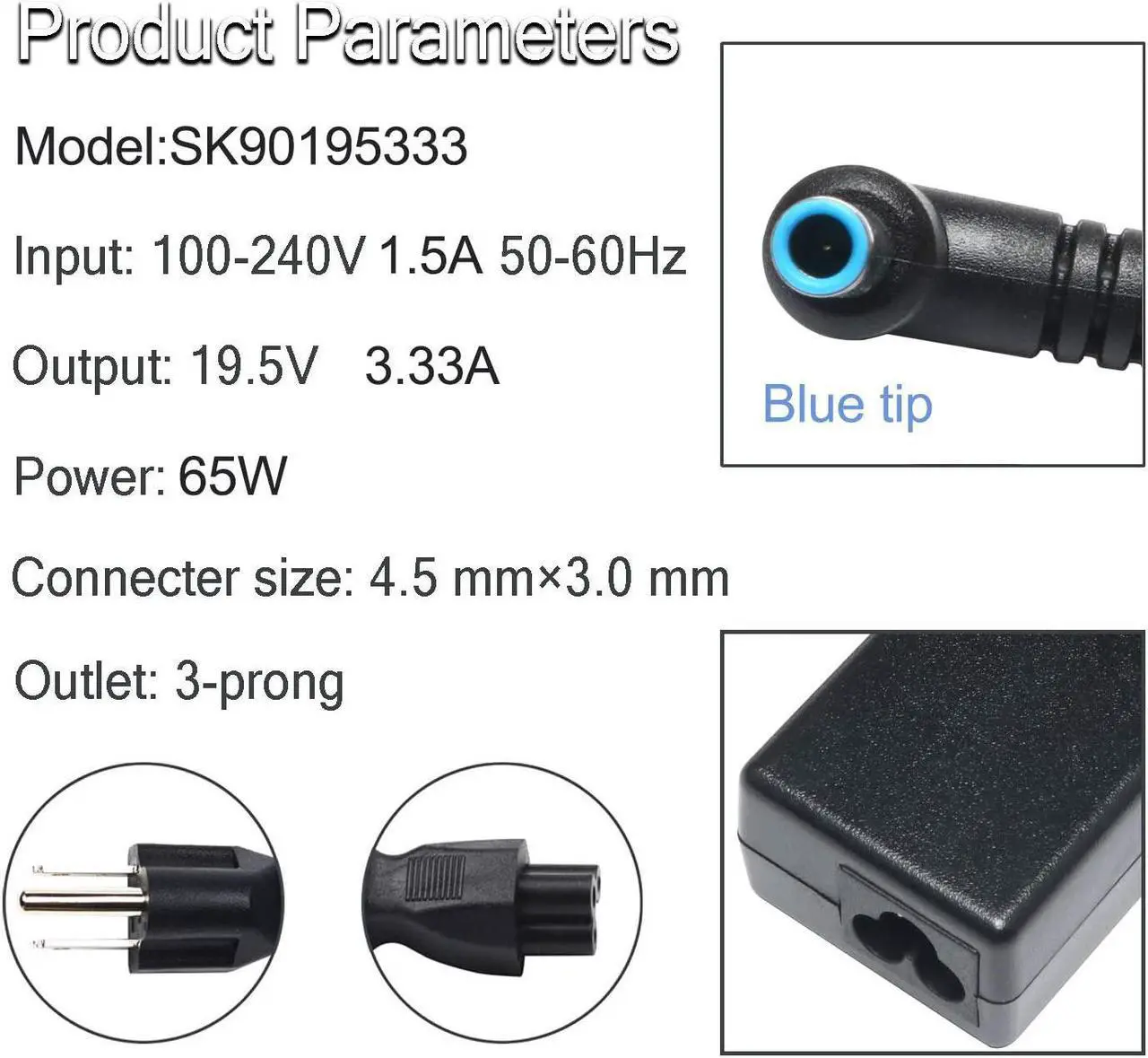 Alt view image 2 of 7 - 19.5V 3.33A AC Adapter Charger for HP Elitebook 850-G3 840-G3 820-G3 745-G3 725-G3 755-G3 840-G4 820-G4 850-G4 Probook 640 650 G2 430 440 450 G3 G4 HP 15-F009WM 15-F023WM Power Supply Cord