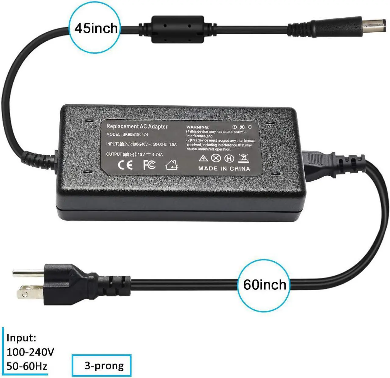 Alt view image 6 of 7 - New 90W AC Adapter Laptop Charger for HP Elitebook 8440p 8570p 6930p 2540p 8470p 2560p 6930p 8560p 8540w 2570p 8540p 2760p 2170p 8530w HP Pavilion G4 G6 G7 M6 DM4 DV4 DV5 Laptop Power Supply Cord