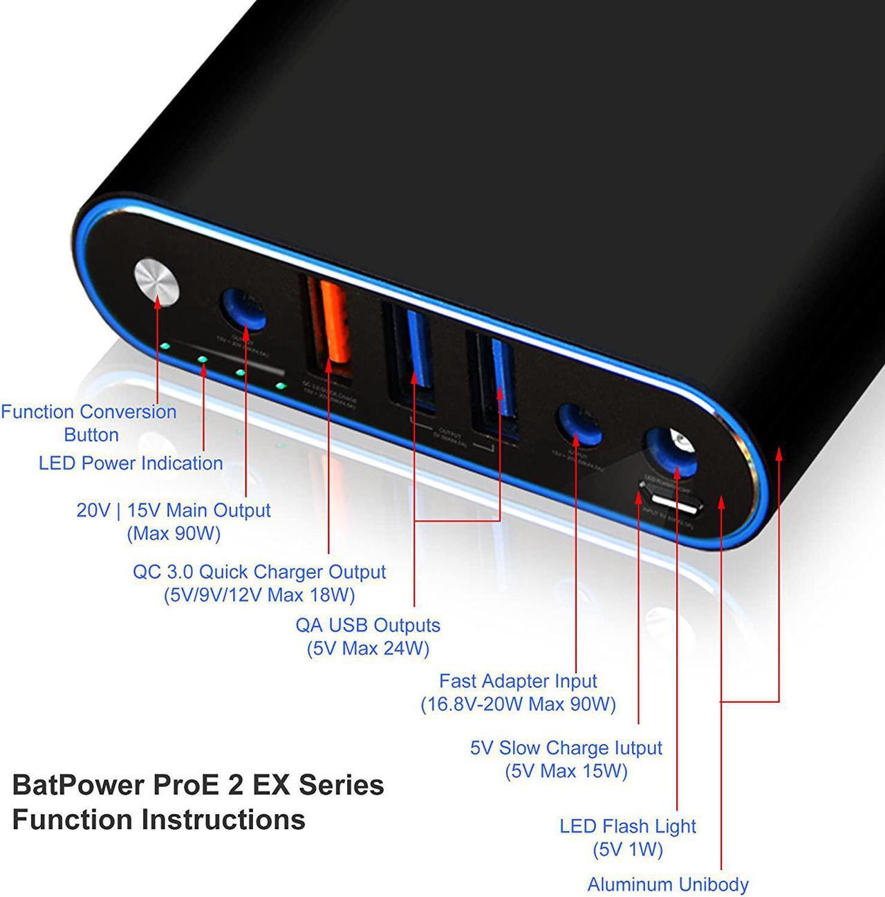 Alt view image 3 of 7 - BatPower EX15D 210Wh Laptop External Battery Compatible with Dell Inspiron Latitude XPS Mini Precision Studio Vostro Laptop Notebook Power Bank Portable Charger USB QC Quick Charge Tablet Smartphone