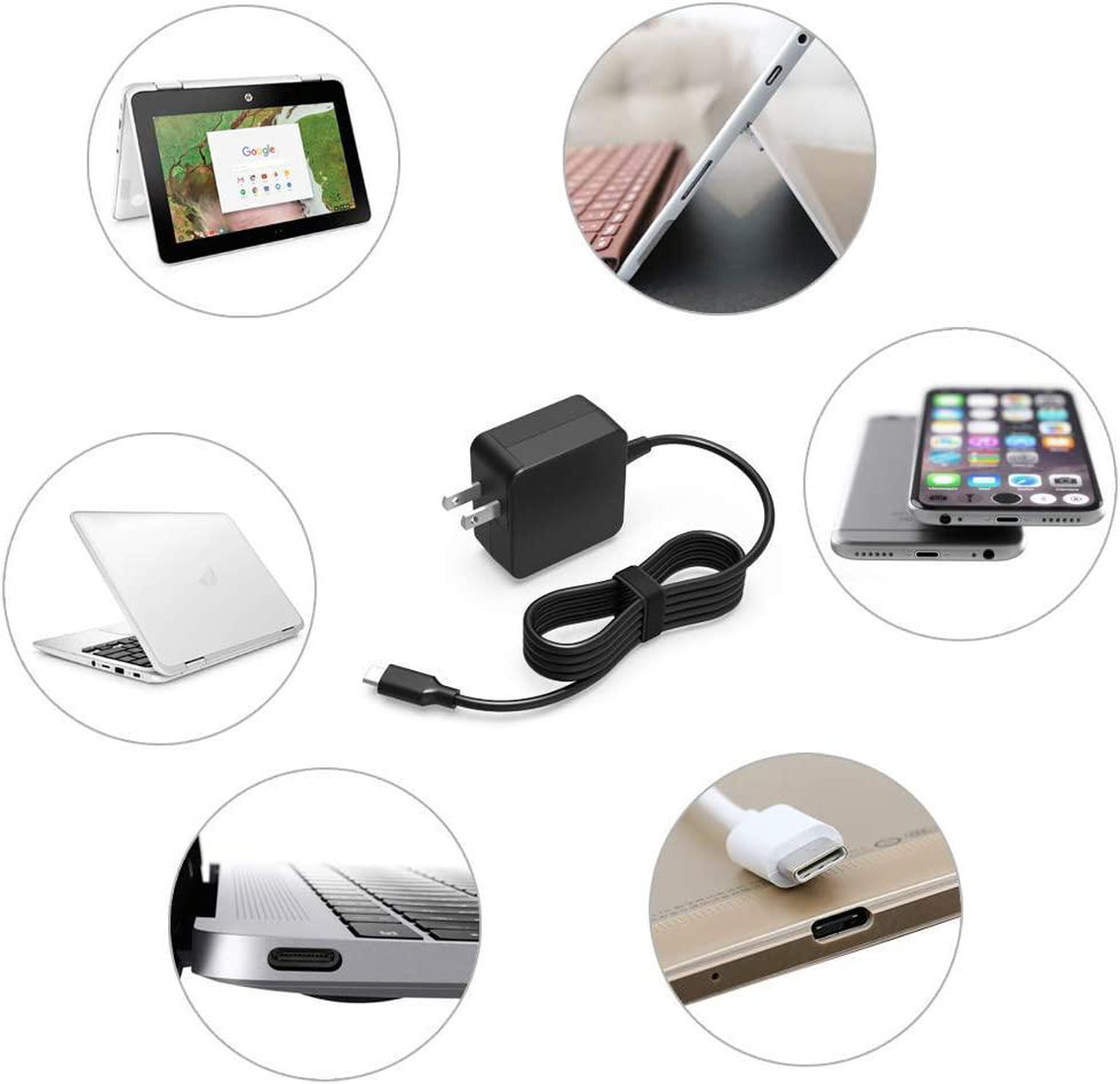45W USB-C Laptop Charger For HP Chromebook 11 G6 EE, 11A G6 EE And More
