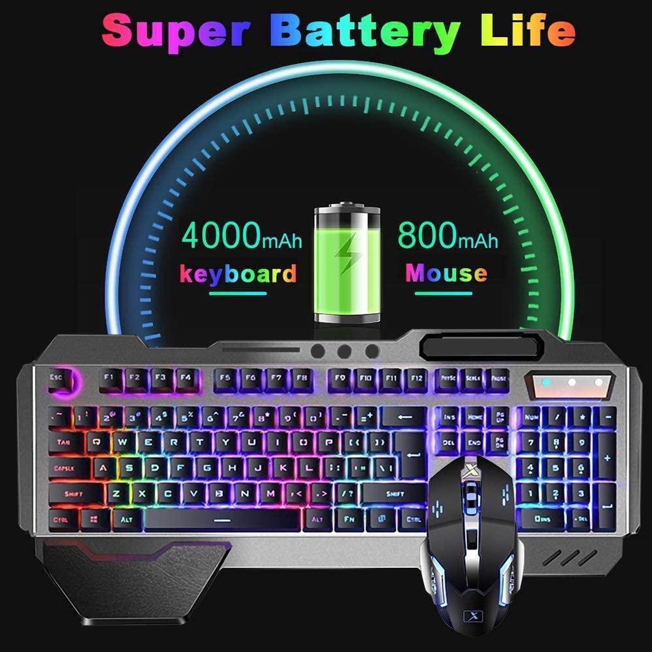 Alt view image 2 of 7 - Wireless Gaming Keyboard and Mouse Combo with Rainbow LED Backlit Rechargeable 4800mAh Battery Metal Panel Mechanical Ergonomic Waterproof Dustproof 7Color Mute Mice for Computer PC Mac Gamer (Purple)