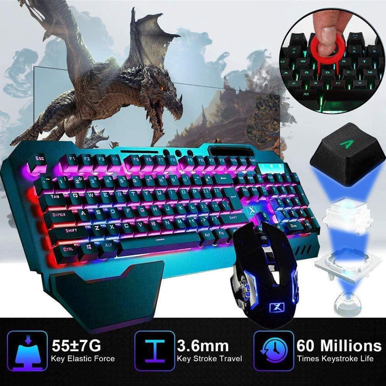 Alt view image 3 of 7 - Wireless Gaming Keyboard and Mouse Combo with Rainbow LED Backlit Rechargeable 4800mAh Battery Metal Panel Mechanical Ergonomic Waterproof Dustproof 7Color Mute Mice for Computer PC Mac Gamer (Purple)