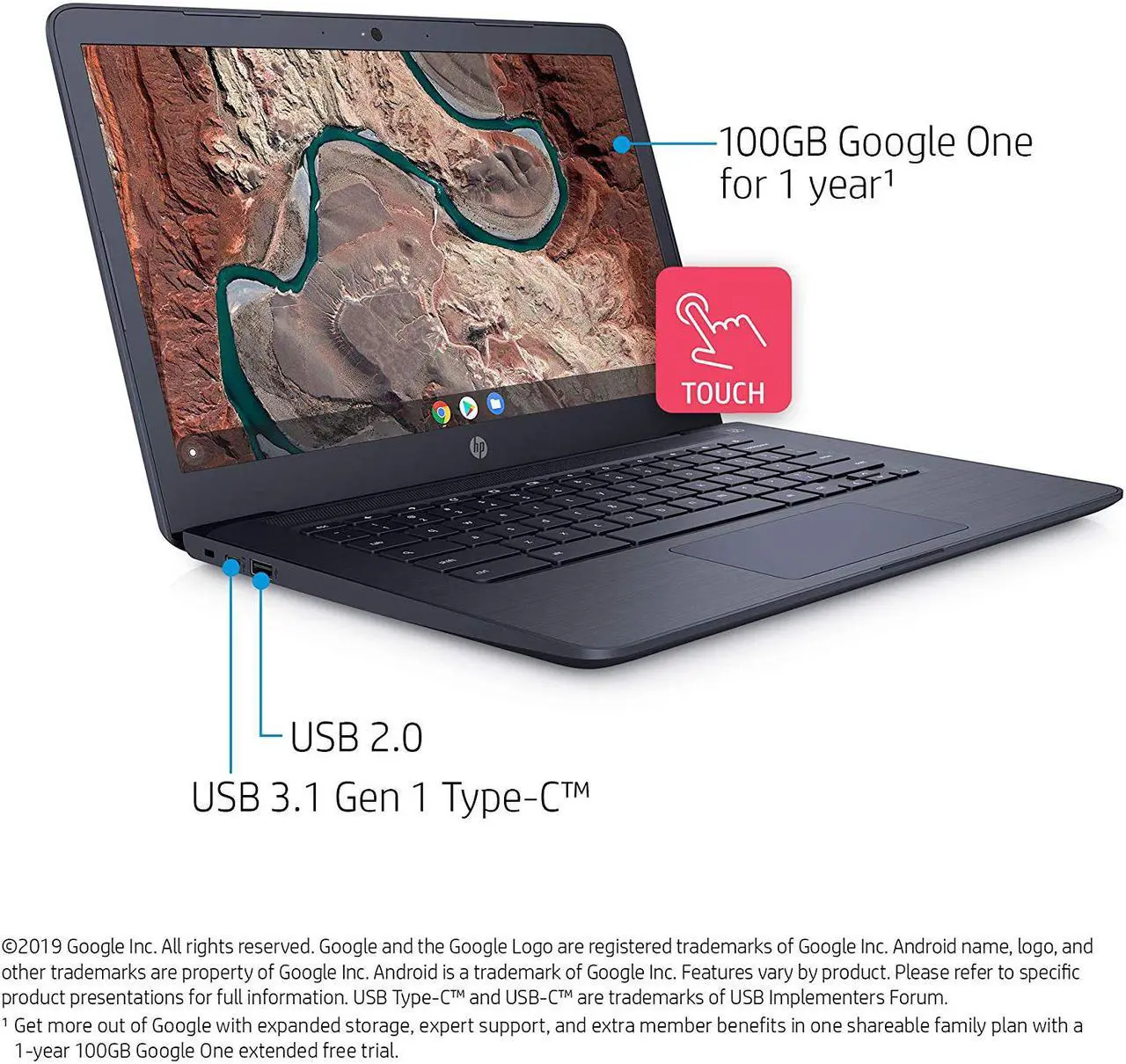 Alt view image 3 of 8 - HP 14-db0090nr Chromebook AMD A4-Series A4-9120 (2.20 GHz) 4 GB Memory 32 GB eMMC SSD 14.0" Touchscreen Chrome OS