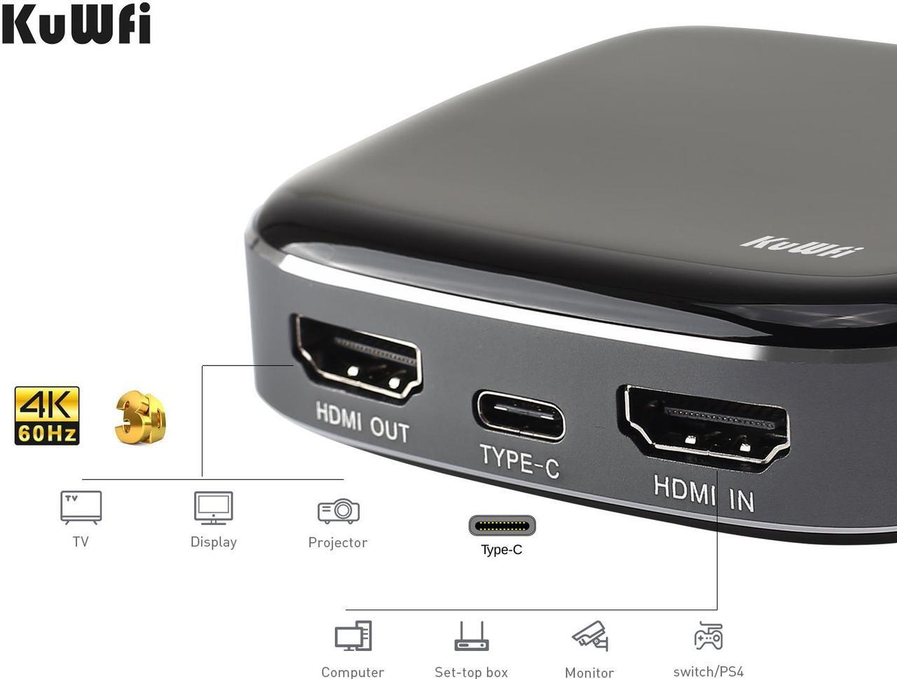 Alt view image 4 of 8 - KuWFi Type-C Capture HDMI Dongle 4K 1080P 60fps HD Video Game Capture Card Streaming Converter Recorder Plug and Play for Xbox/PS4/Switch/DSLR/Camcorders