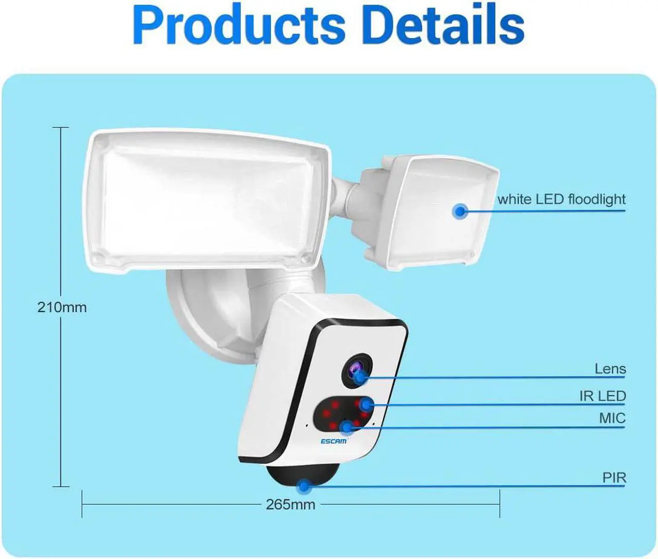 Alt view image 4 of 7 - Garden  garage Yard PIR motion detection WIFI two-way voice H.265 smart dual night vision Mobile alarm Full HD 3MP outdoor camera IP66 cloud storage Light