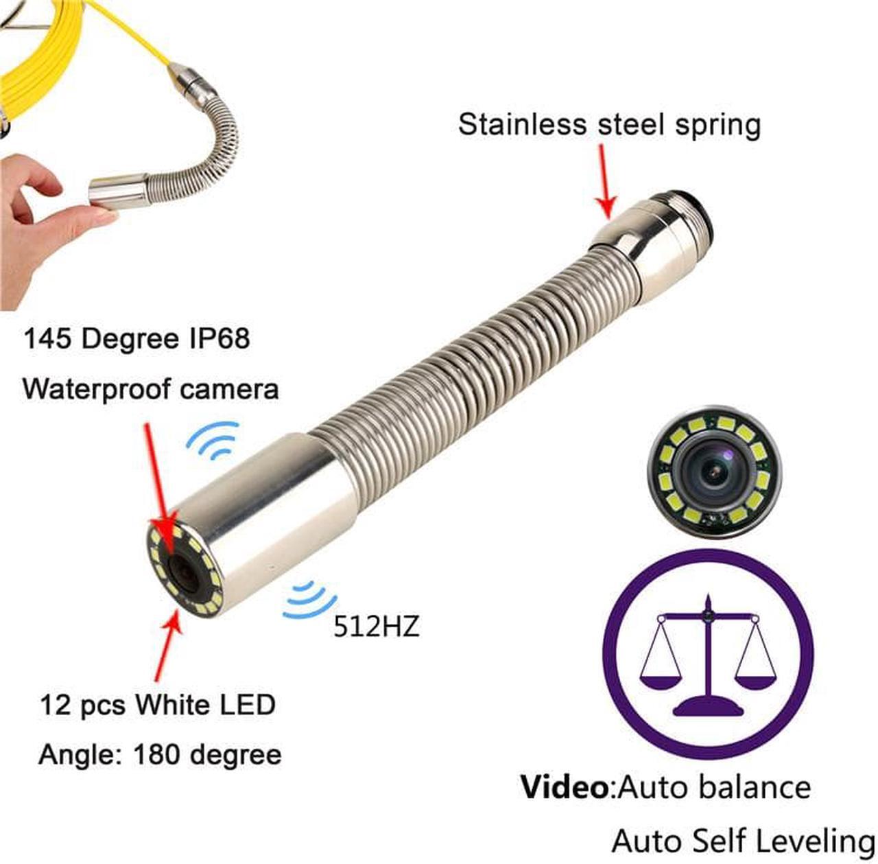 Alt view image 3 of 7 - 7" Monitor  DVR  Sewer Pipe Inspection Video Camera with Meter Counter Auto Self Leveling 512HZ  Pipe Locator  22MM IP68 HD 1000TVL Camera 12PCS LED Lights Cable Length 30m/98ft