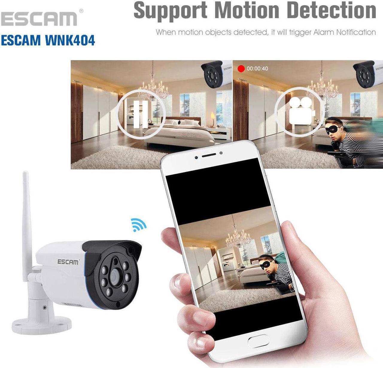 Alt view image 6 of 7 - ESCAM WNK404 4CH Wifi NVR Security Surveillance System Kit,4pcs 3MP Wireless WiFi IP Camera, wifi 50m Automatch plug in and play, Home Outdoor cctv security camera system IR Night Vision,Alarm push