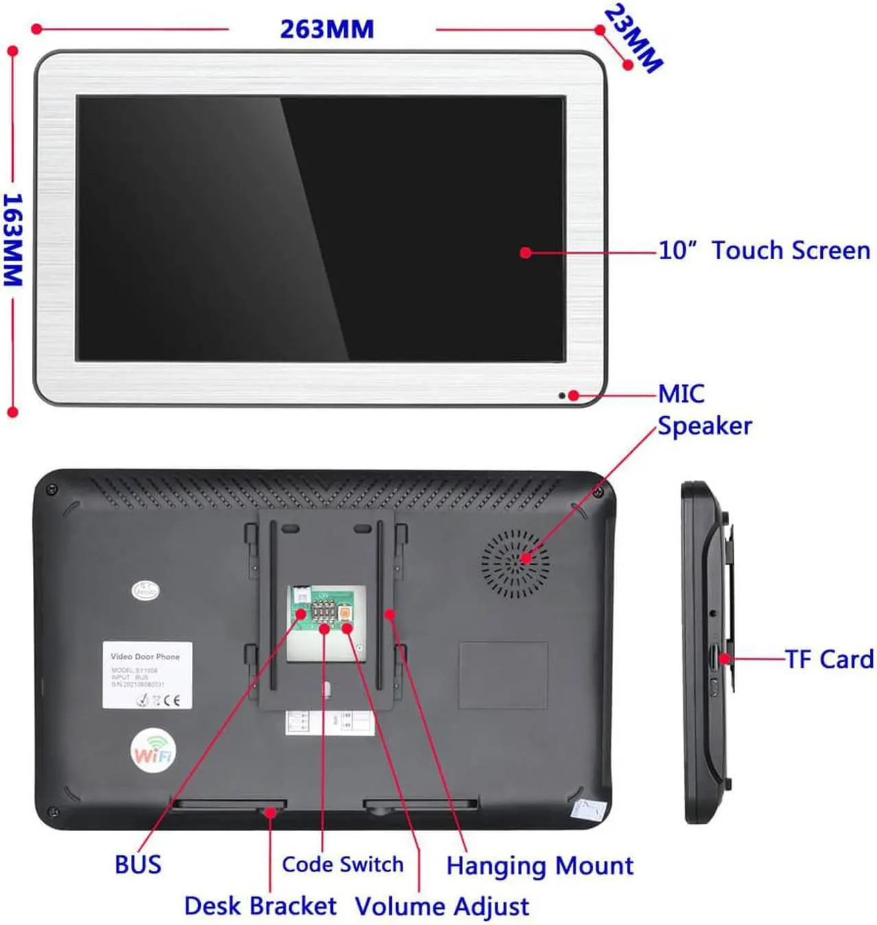 Alt view image 2 of 7 - Wireless Wifi 10 Inch BUS 2 Wire Fingerprint RFID Video Door Phone Intercom systems Support Remote APP home Access Control System