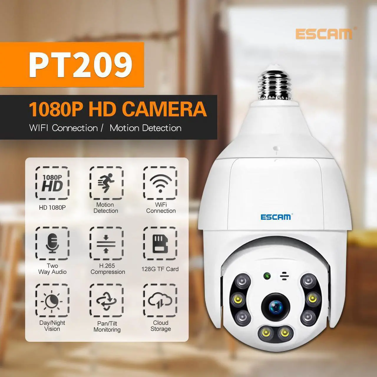 Main image of ESCAM PT209 wireless H.265 1080P mobile tracking 2-way voice  PT Smart night vision dome camera