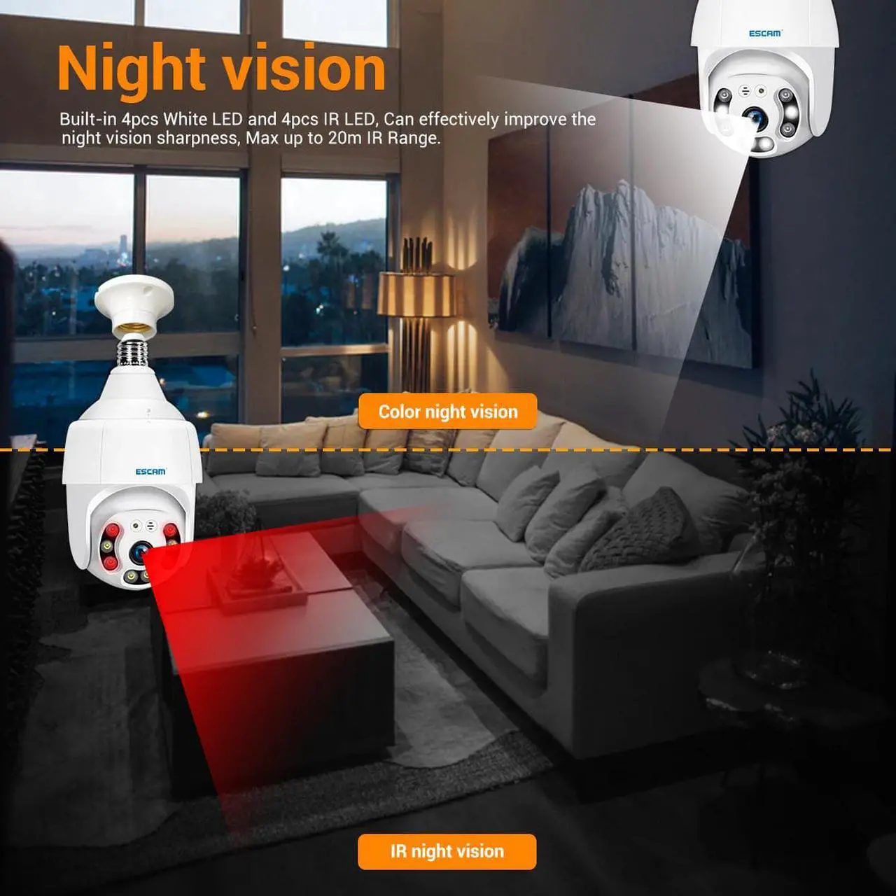 Alt view image 2 of 7 - ESCAM PT209 wireless H.265 1080P mobile tracking 2-way voice  PT Smart night vision dome camera