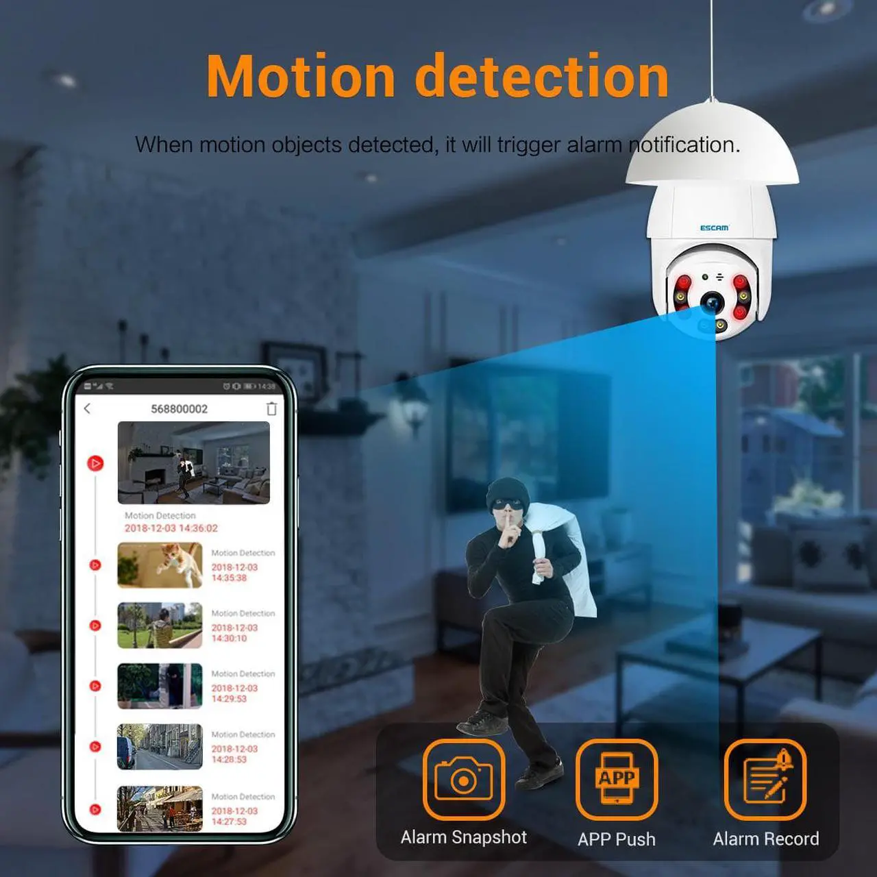 Alt view image 3 of 7 - ESCAM PT209 wireless H.265 1080P mobile tracking 2-way voice  PT Smart night vision dome camera