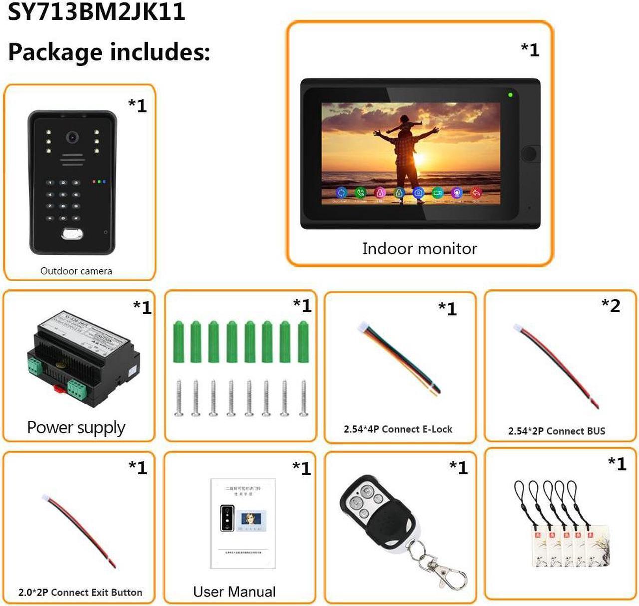Alt view image 7 of 7 - Wireless Wifi 7 Inch Doorbell BUS 2 Wire RFID Video Door Phone Intercom systems Support Remote APP home Access Control System 1 Monitor + 1 Camera