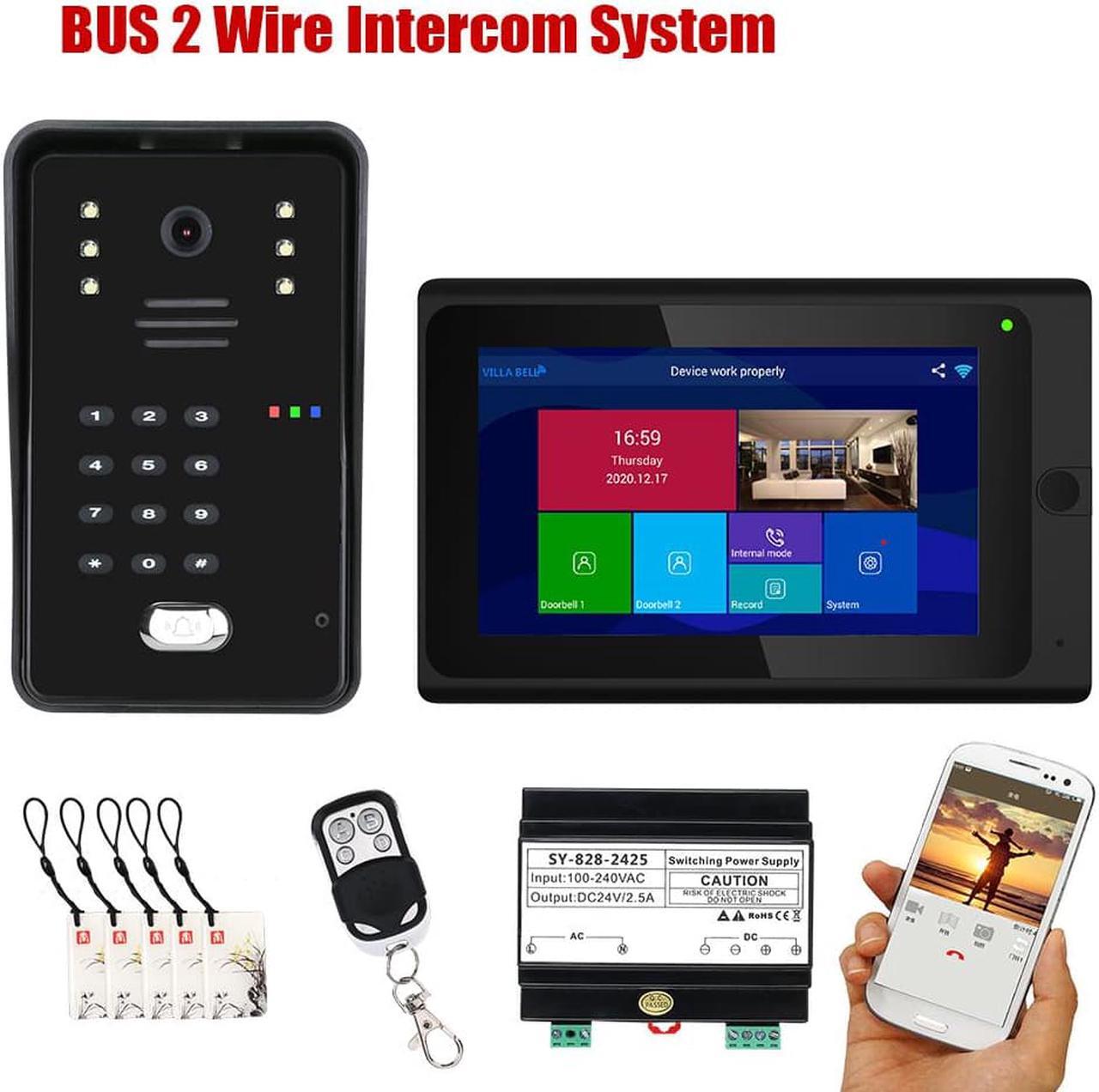 Main image of Wireless Wifi 7 Inch Doorbell BUS 2 Wire RFID Video Door Phone Intercom systems Support Remote APP home Access Control System 1 Monitor + 1 Camera