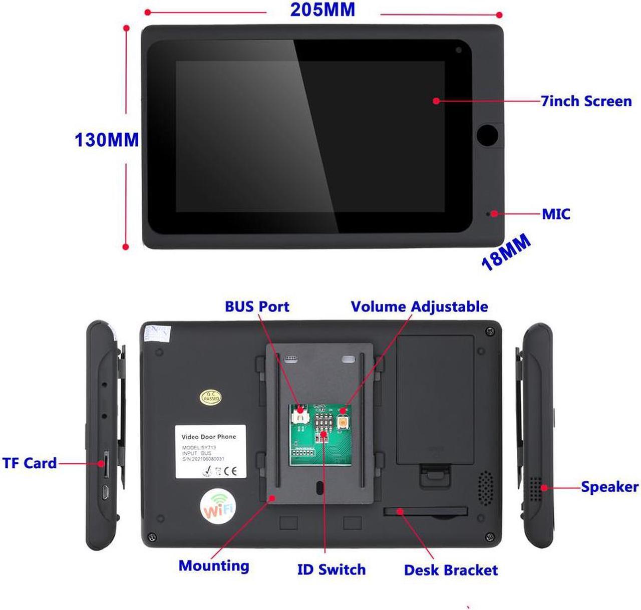 Alt view image 4 of 7 - Wireless Wifi 7 Inch Doorbell BUS 2 Wire RFID Video Door Phone Intercom systems Support Remote APP home Access Control System 1 Monitor + 1 Camera