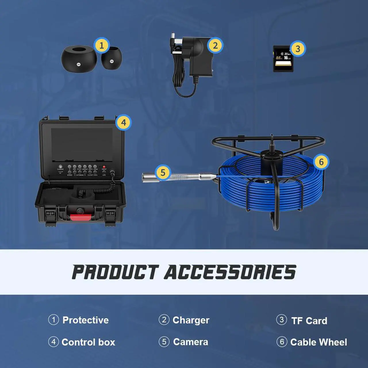 Alt view image 7 of 7 - VisiPower 9in Ultra HD  DVR Distance Counter Sewer Pipe Inspection 17mm Pipe Video ,Drain Industrial Endoscope Cable Length 20m/65ft Camera