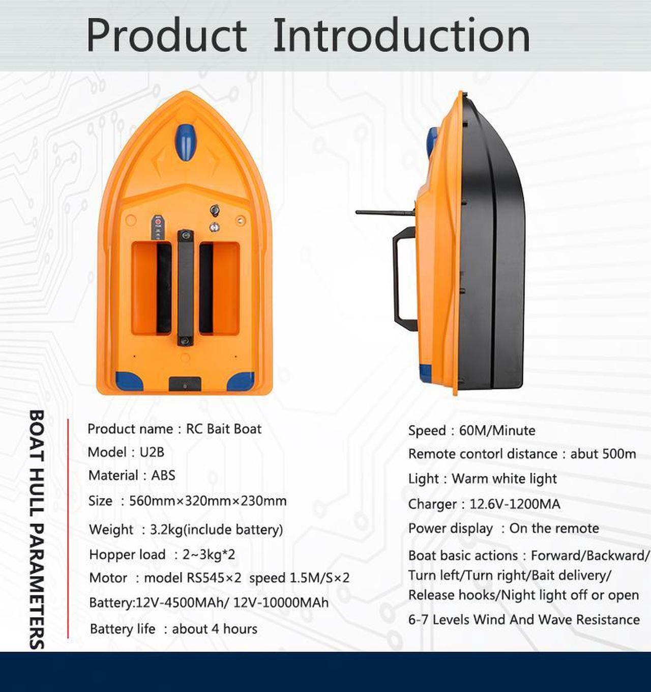 Alt view image 3 of 7 - Smart RC Fishing Bait Boat 500M/0.3mi Auto Return Fish Finder Tool intelligent Auto Lure controller Fishing Boat 3KG/6.6lb Bait Fish finder dual motors 2 Bait