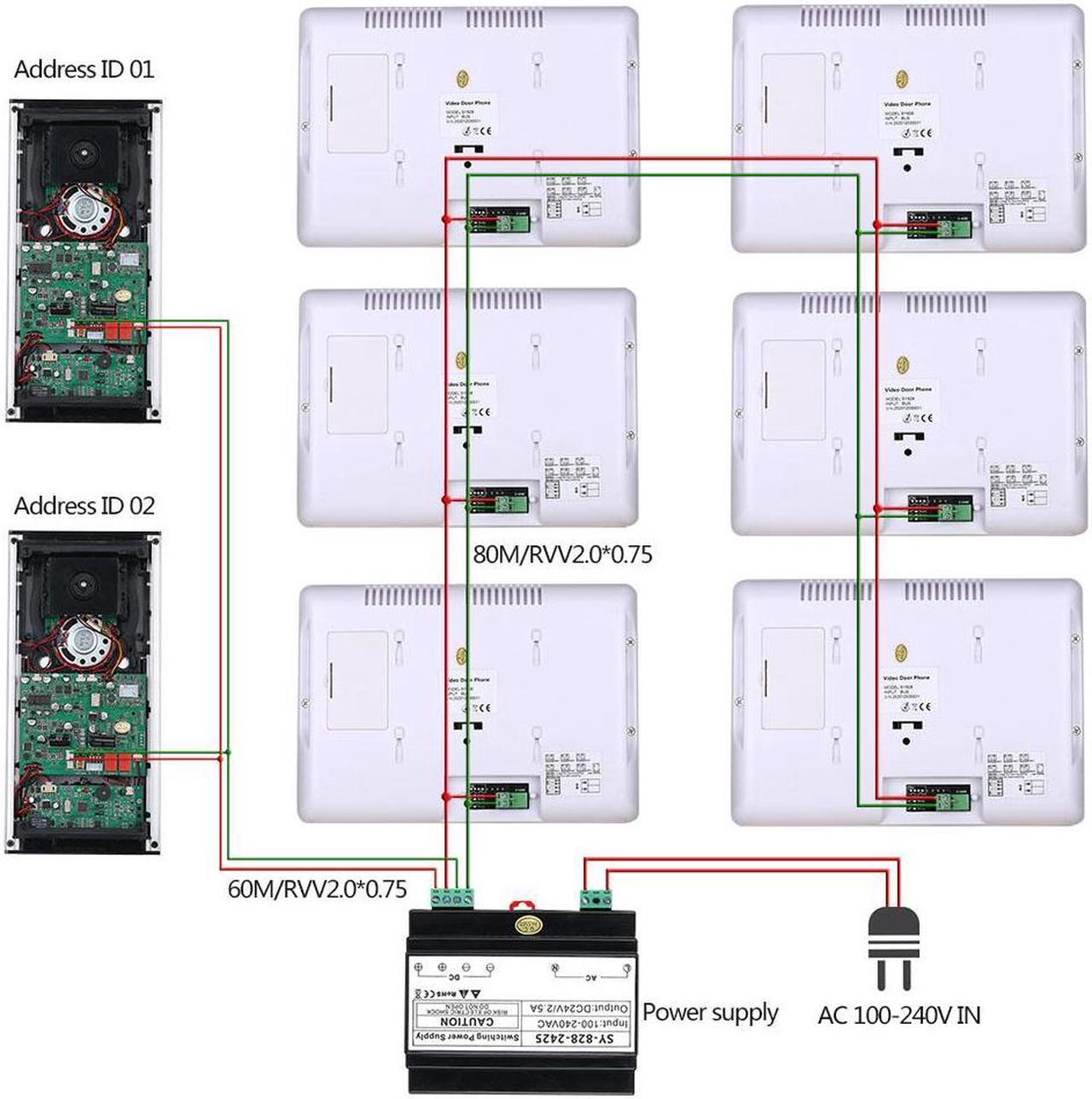 Alt view image 5 of 7 - 2 Units Apartment 2pin Wire Video Door Phone Visual Intercom Doorbell with 2x 7in TFT LCD Screen Monitor, RFID unlock Doorbell Intercom System with 1 Night Vision Door bell, 1 Doorbell + 2 Monitor