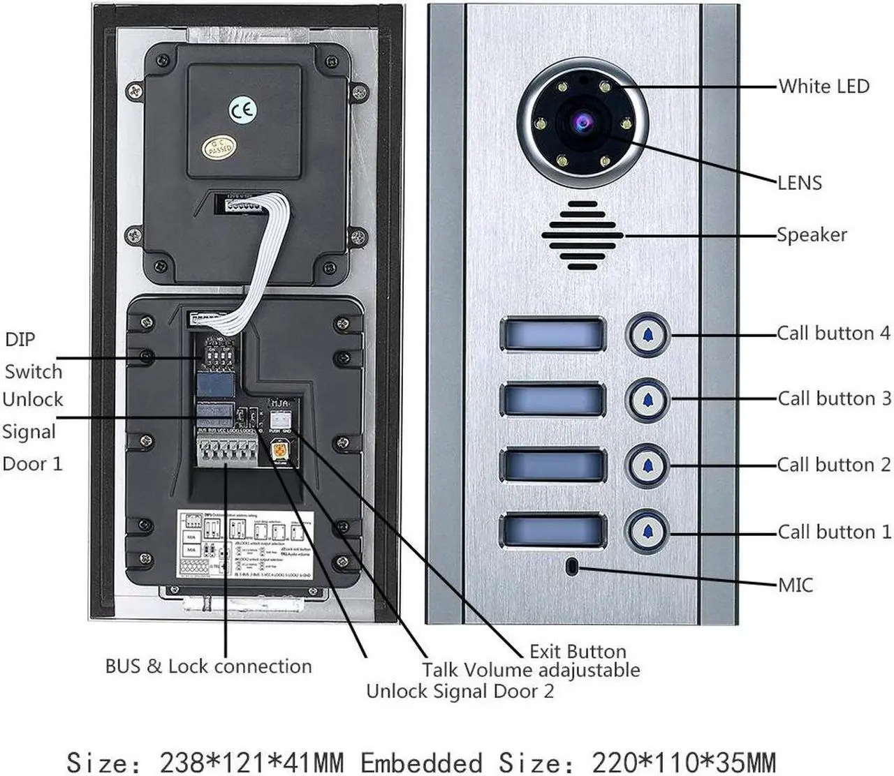 Alt view image 6 of 7 - 7inch TFT LCD Indoor Screen Monitor 2pin Wired Video Door Phone Visual Intercom Systems Doorbell Kit for Villa home 1 Units Apartment Door Bell + Elec NO Lock + Exit Switch, 1 Doorbell + 1 Monitor