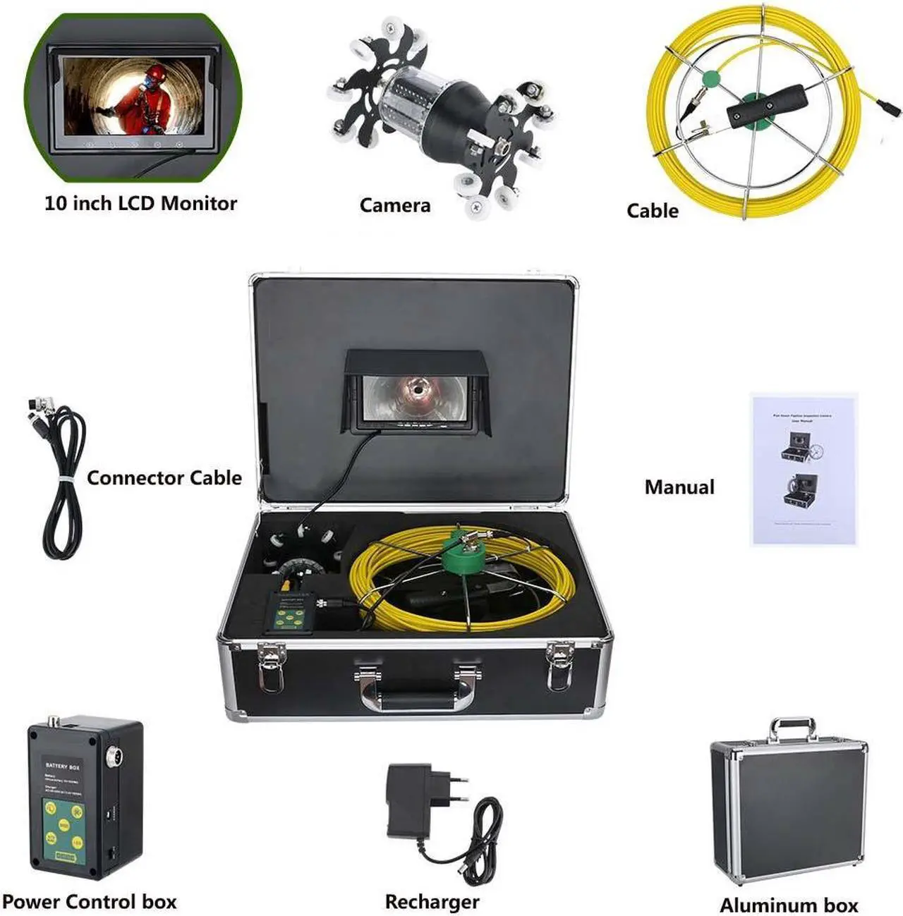 Alt view image 7 of 7 - Wifi Sewer Drain Pipe Pipeline Inspection Industrial Endoscope 360° Rotating Camera 10" Screen + battery home Blocked draining plumbing Industrial Endoscope Waterproof IP68, Cable length 30m/98ft