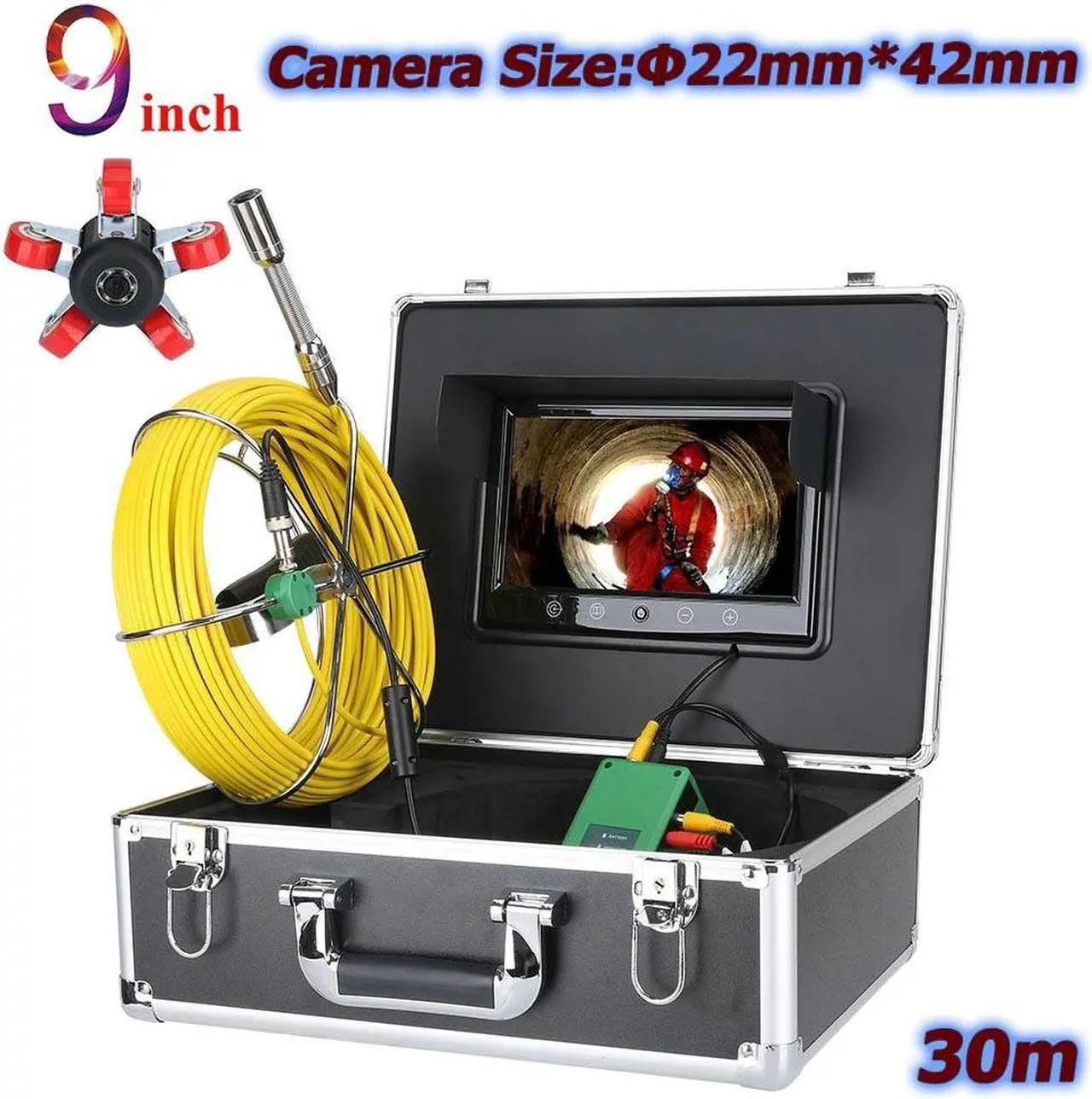 Main image of VisiPower 9" Screen Sewer Drain Pipe Pipeline Inspection Industrial Endoscope Borescope Camera with Battery for Home Blocked draining plumbing Endoscope Waterproof IP68 Cable Length 30m/98ft
