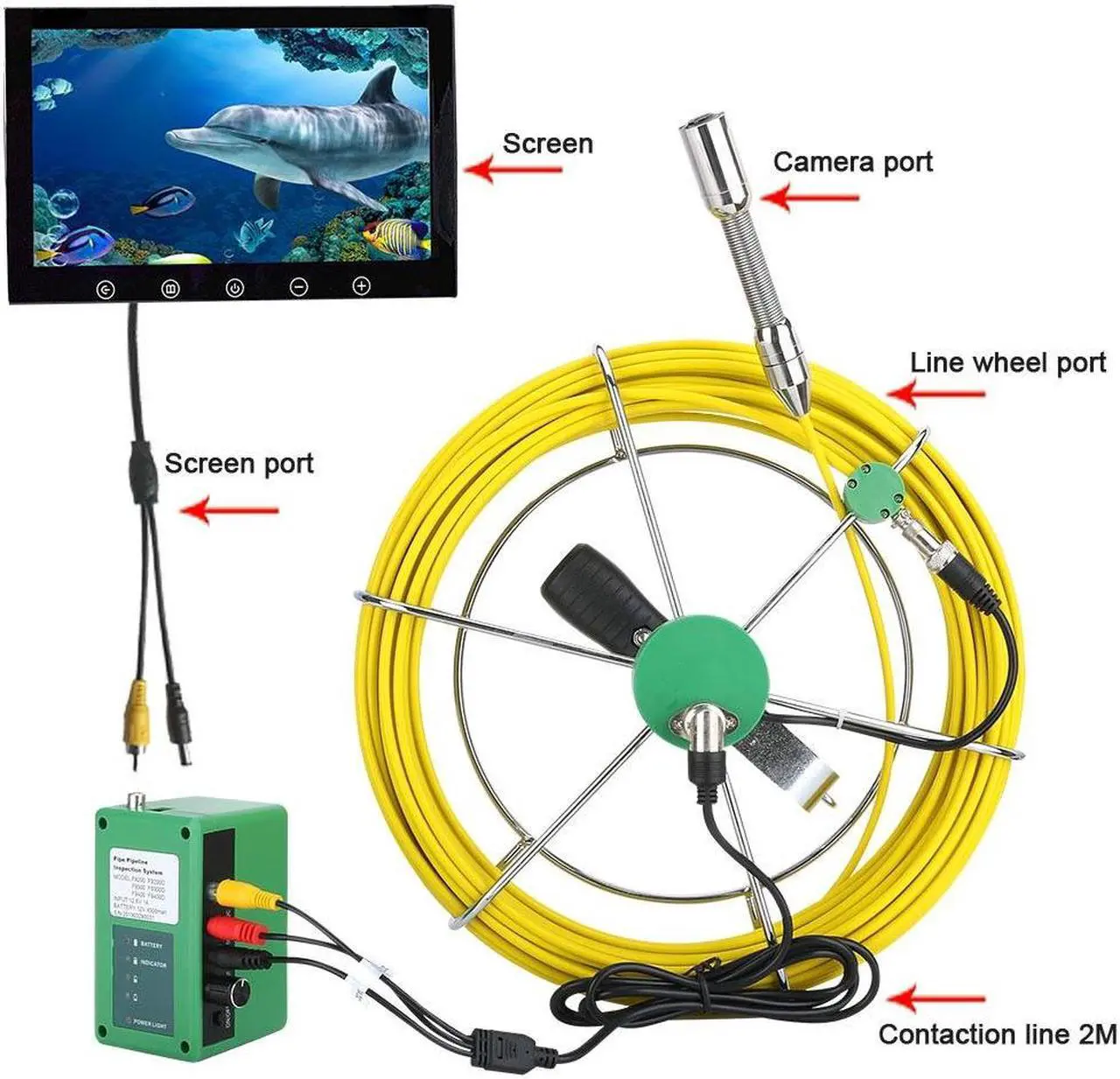 Alt view image 2 of 7 - VisiPower 9" Screen Sewer Drain Pipe Pipeline Inspection Industrial Endoscope Borescope Camera with Battery for Home Blocked draining plumbing Endoscope Waterproof IP68 Cable Length 30m/98ft