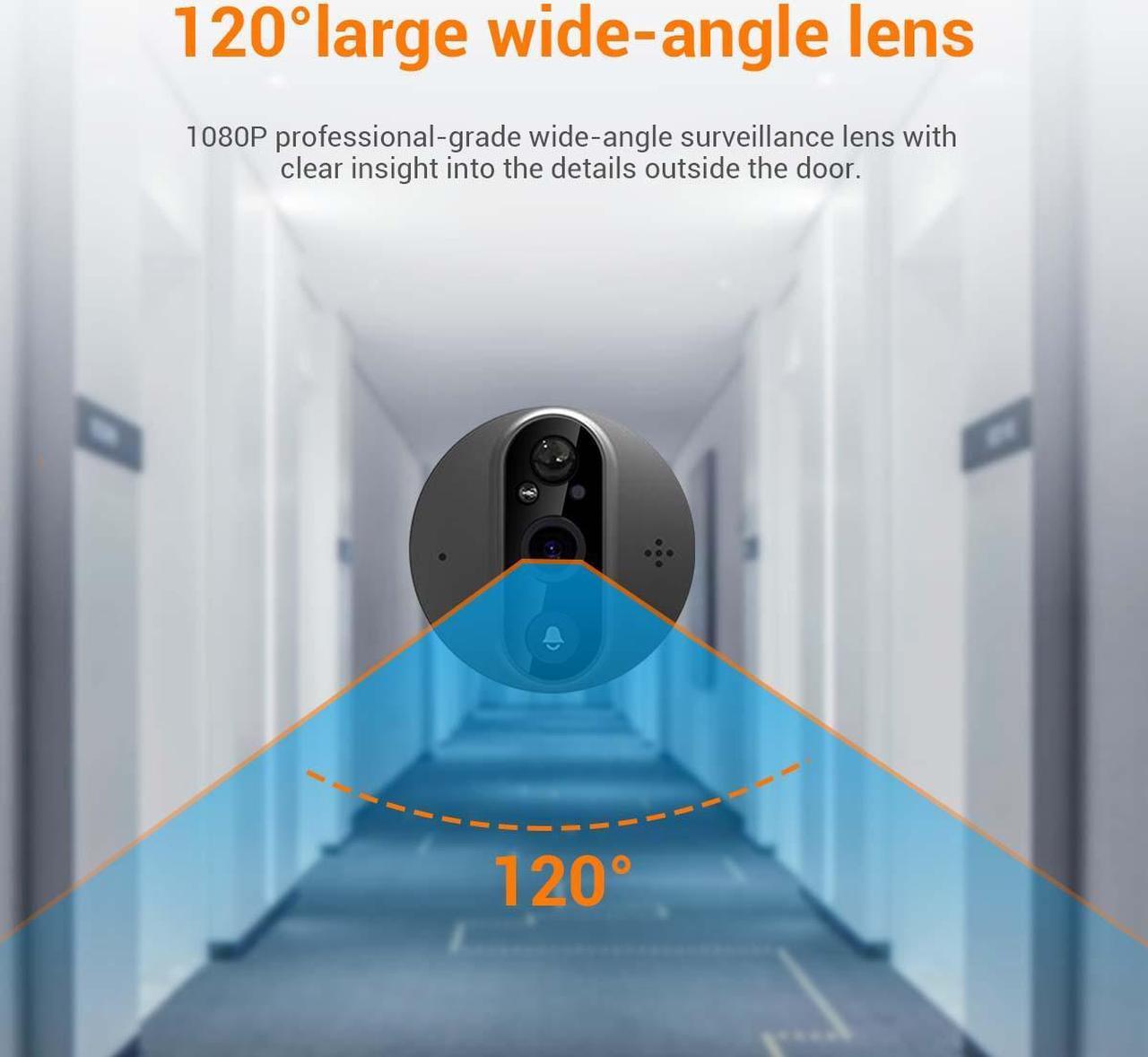 Alt view image 7 of 7 - VisiPower 2MP 1080P Smart digital door viewer WIFI Doorbell 4.3 inch screen Support TUYA APP Wide Angle PIR motion detection with Night Vision filming with Sound Video Doorbell Camera