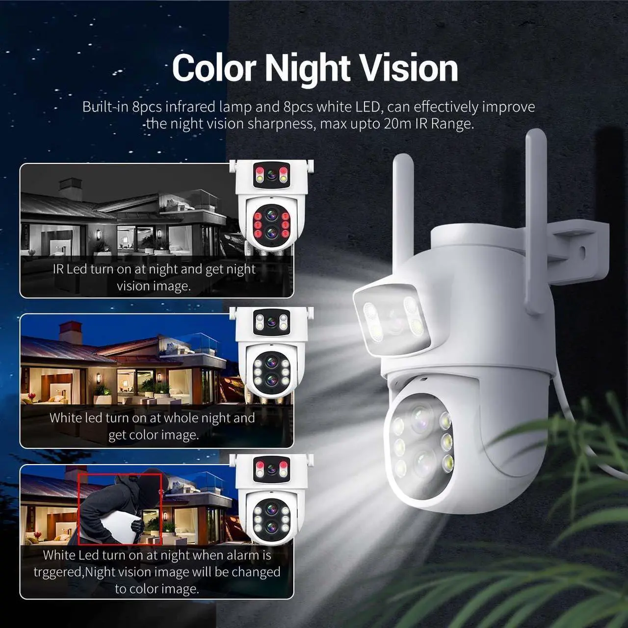 Alt view image 5 of 7 - VisiPower ESCAM QF500 5+5MP Binocular WiFi IP Camera  Dual lens Dual perspectives Pan/Tilt/Zoom ZOOMx10 humanoid detection Cloud Storage Waterproof outdoor Two Way Audio Night Vision Security Camera
