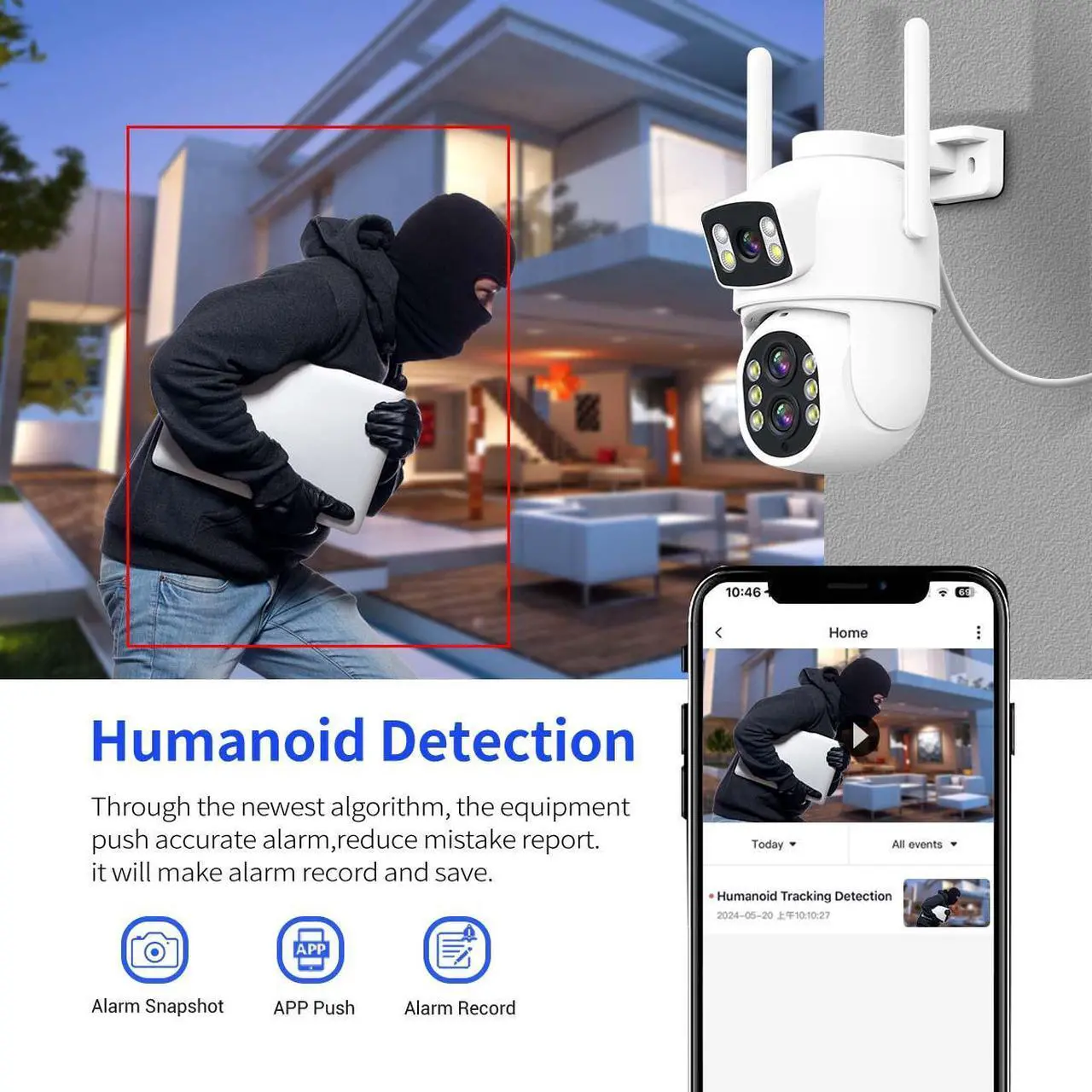 Alt view image 6 of 7 - VisiPower ESCAM QF500 5+5MP Binocular WiFi IP Camera  Dual lens Dual perspectives Pan/Tilt/Zoom ZOOMx10 humanoid detection Cloud Storage Waterproof outdoor Two Way Audio Night Vision Security Camera
