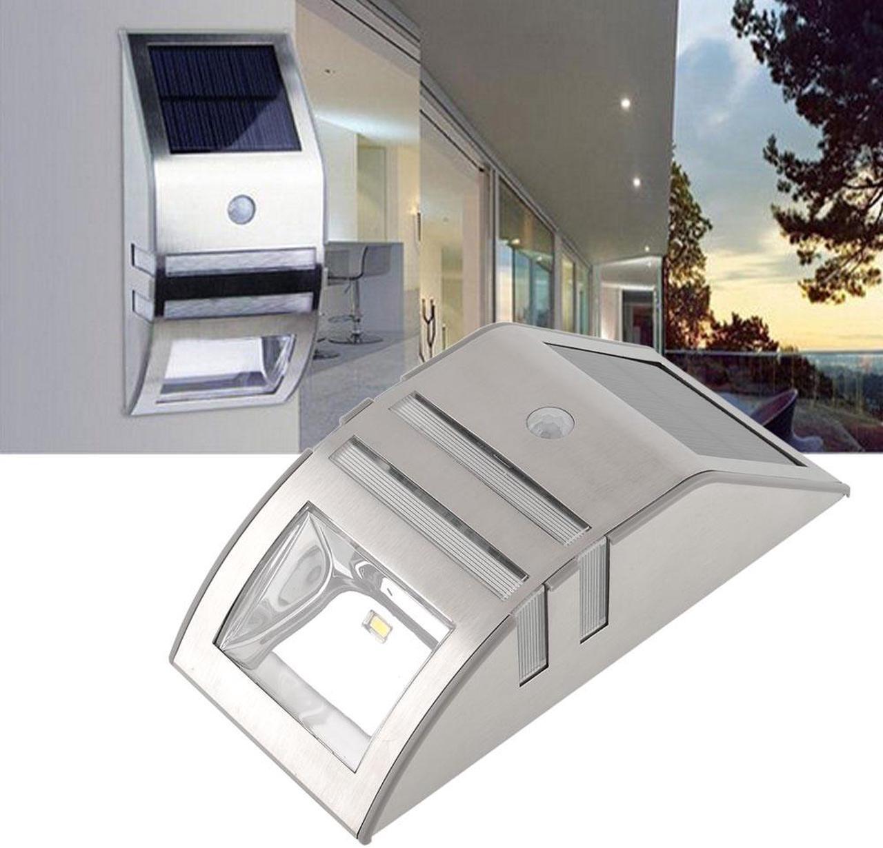 Alt view image 4 of 7 - 2LED Solar Power Stainless Steel PIR Human Motion Sensor Light Wall Outdoor Lamp