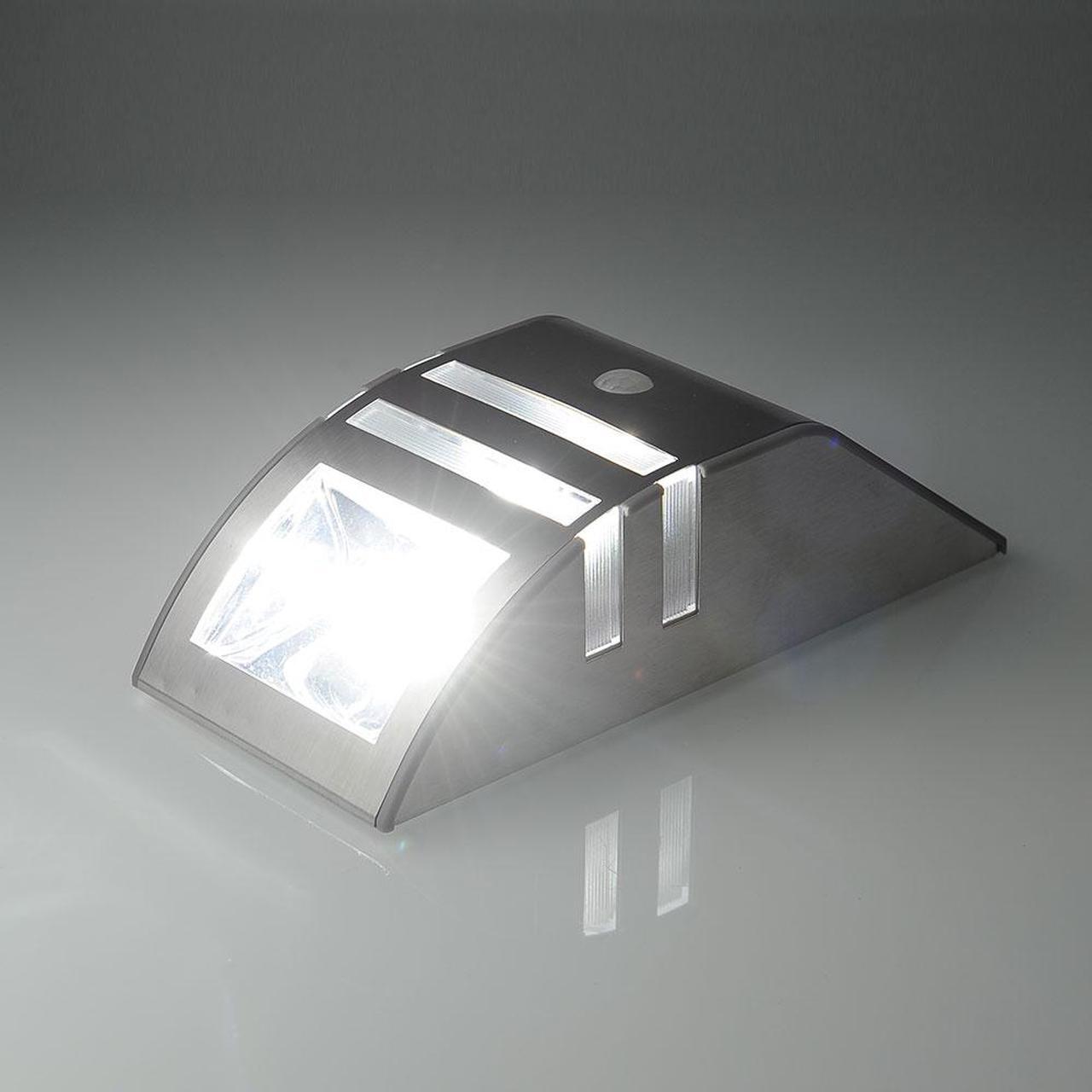 Alt view image 5 of 7 - 2LED Solar Power Stainless Steel PIR Human Motion Sensor Light Wall Outdoor Lamp