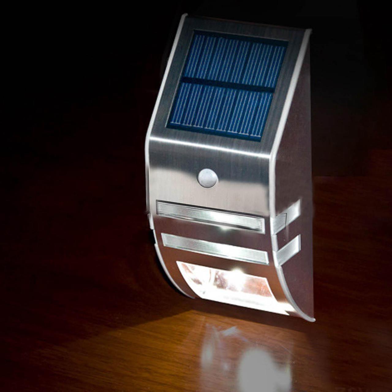 Alt view image 7 of 7 - 2LED Solar Power Stainless Steel PIR Human Motion Sensor Light Wall Outdoor Lamp