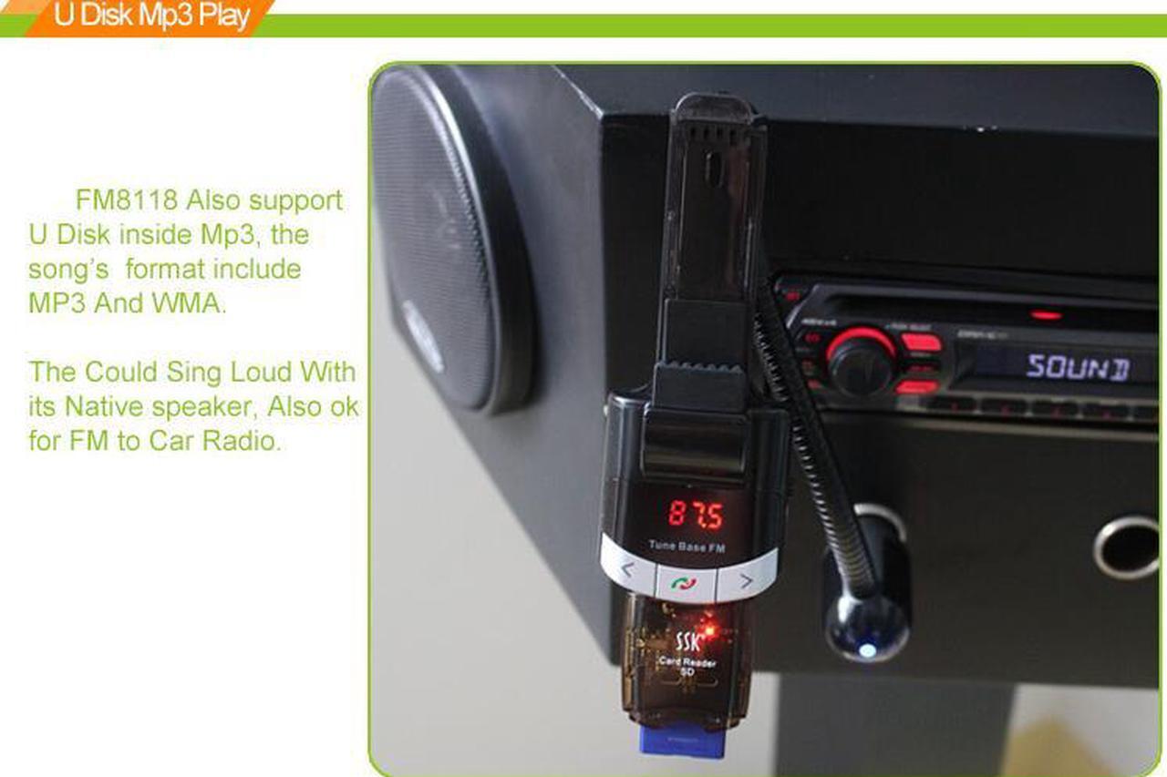 Alt view image 4 of 7 - BT8118 Vehicle Phone Bracket Bluetooth Handsfree Car Kit MP3 Player USB Phone Charger