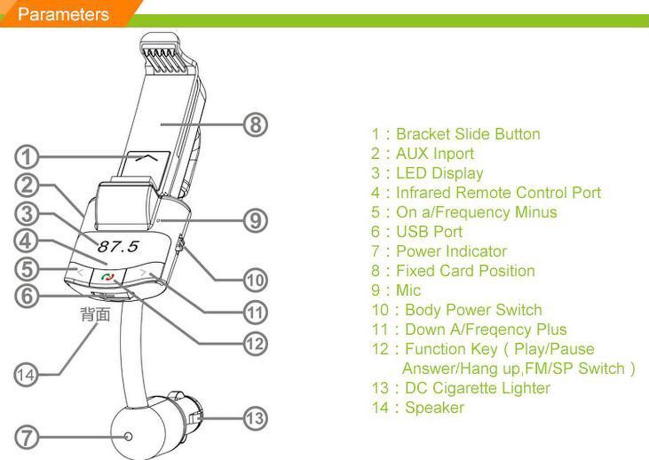 Alt view image 6 of 7 - BT8118 Vehicle Phone Bracket Bluetooth Handsfree Car Kit MP3 Player USB Phone Charger