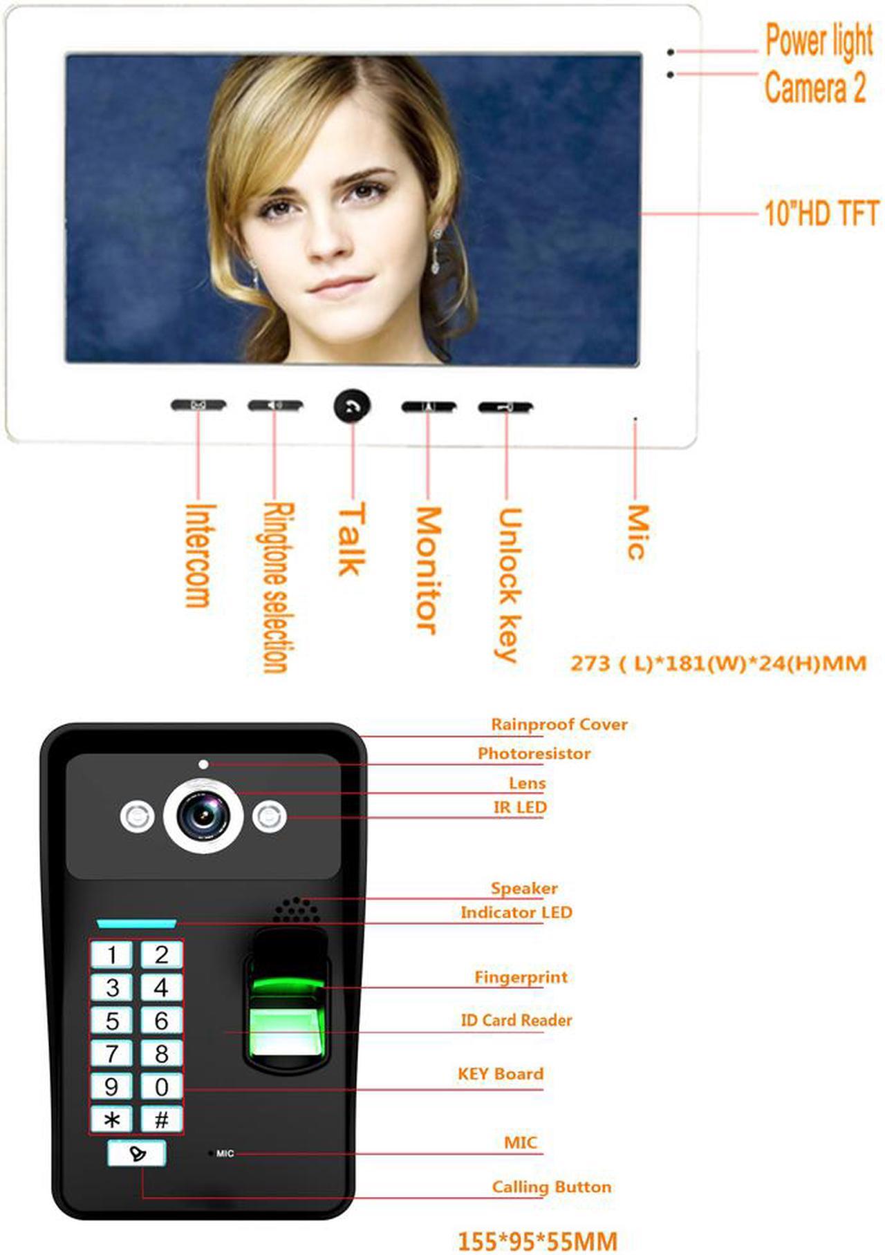 Alt view image 5 of 6 - 10inch Lcd Fingerprint Recognition RFID Password  Video Door Phone Intercom System outdoor unit