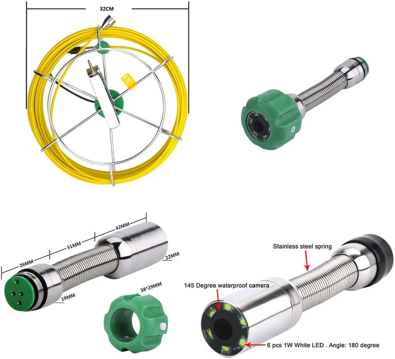 Alt view image 3 of 7 - 6W LED Lights 8GB TF Card Drain Pipe Sewer Inspection Camera System 9inch LCD DVR 1000TVL 50M IP68