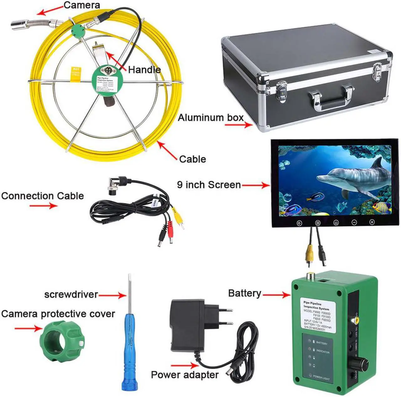 Main image of 6W LED Lights 8GB TF Card Drain Pipe Sewer Inspection Camera System 9inch LCD DVR 1000TVL 50M IP68