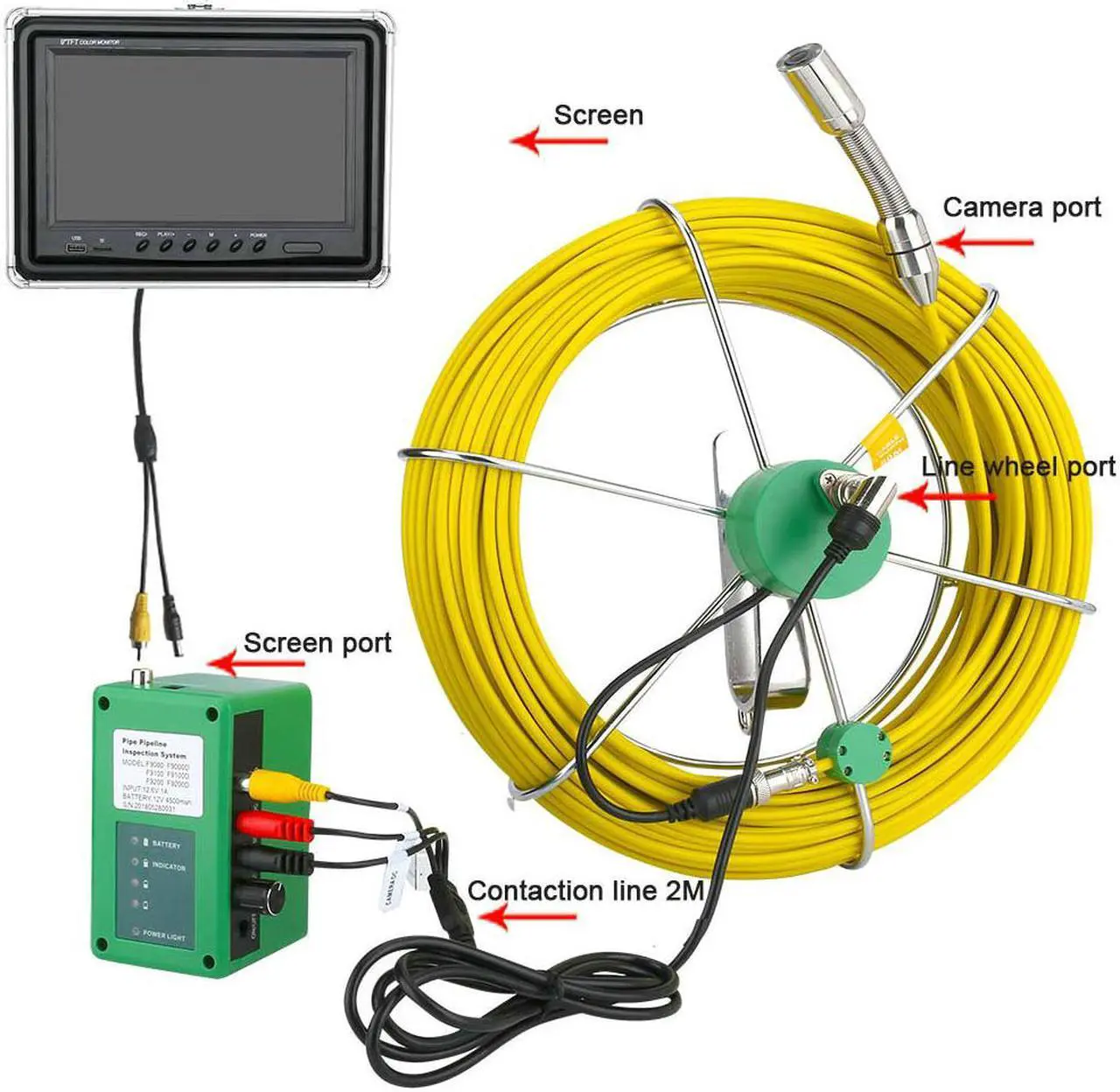 Alt view image 5 of 7 - 50M IP68 Waterproof Drain Pipe Sewer Inspection Camera System 9"LCD DVR 1000TVL Camera with 6W LED Lights 8GB TF Card